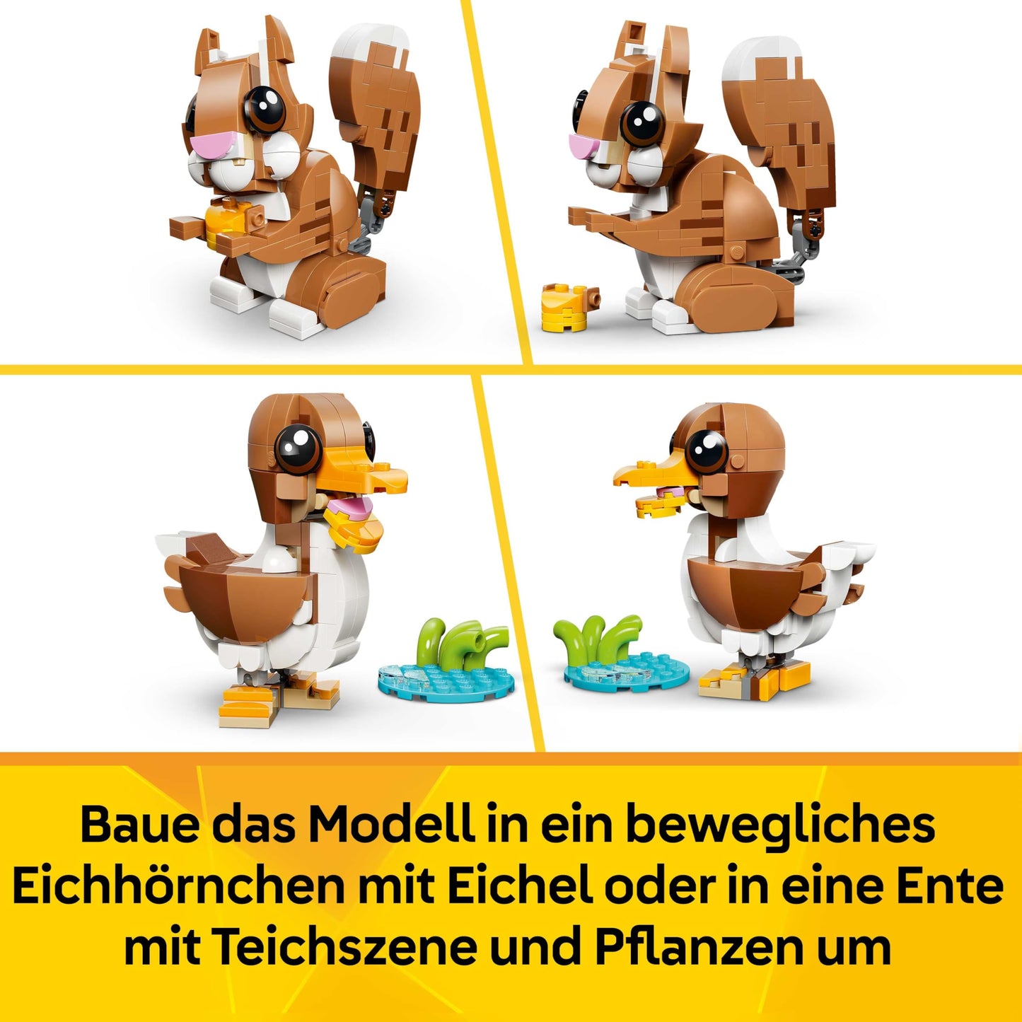 LEGO Creator 3in1 Cute Animals: Playful Puppy Dog Toy - Pet Animal Figure Transforms into a Squirrel or Duck - Creative Birthday Gift for 8+ Year Old Girls & Boys - 31382