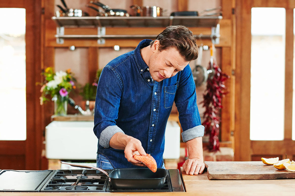 Tefal Jamie Oliver Cook's Classics Grill Pan 23x27 cm, non-stick coating, ribbed cooking surface, induction compatible, oven safe, riveted handle, E2454144