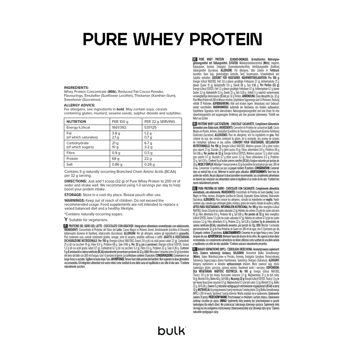 Bulk Pure Whey Protein Powder, Chocolate Peanut, 5kg - BPB-WPC8-CPEA-5000