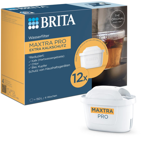 BRITA water filter cartridge MAXTRA PRO Extra limescale protection (pack of 12) annual pack, original replacement water filter for all BRITA jugs, filters limescale, ultimate device protection: The hot drinks specialist - 1050848