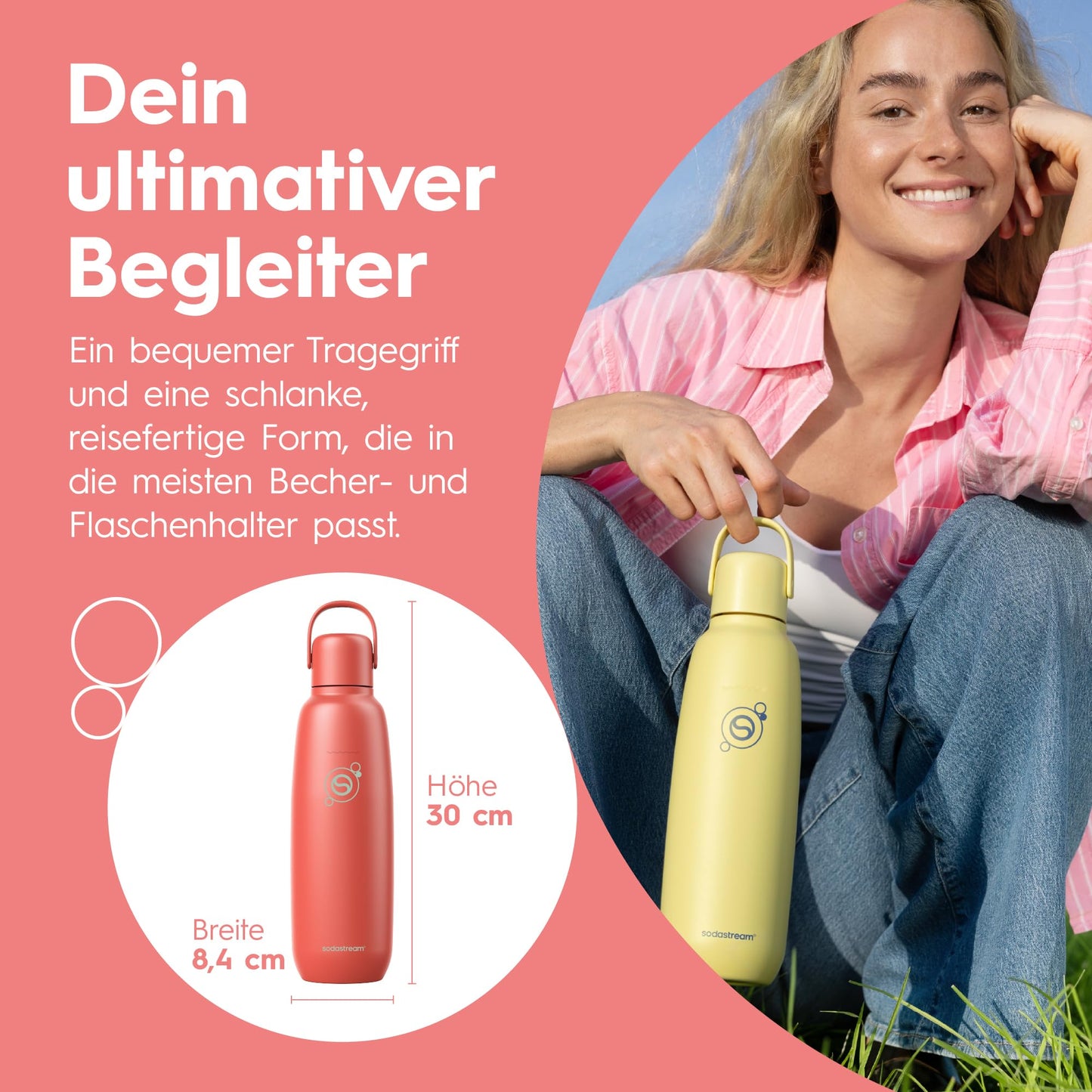 Sodastream Fizz & Go Stainless Steel Soda Bottle 0.9L Double Wall Insulated Thermos Bottle Keeps Hot & Cold for Carbonated Drinks Compatible with DUO, TERRA, ART, ENSO, Papaya Orange - 1062418440