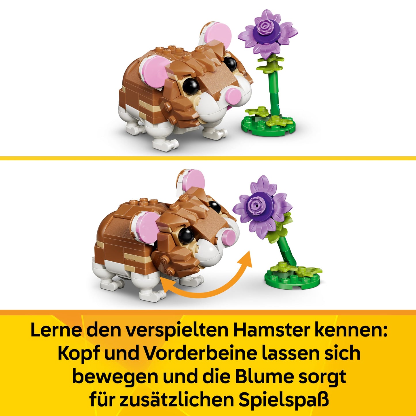 LEGO Creator 3in1 Cute Hamster with a Flower Toy - Animal Figure Transforms into a Hedgehog or Eagle - DIY Room Decor Idea - Birthday Gift for 7+ Year Old Girls & Boys - 31376