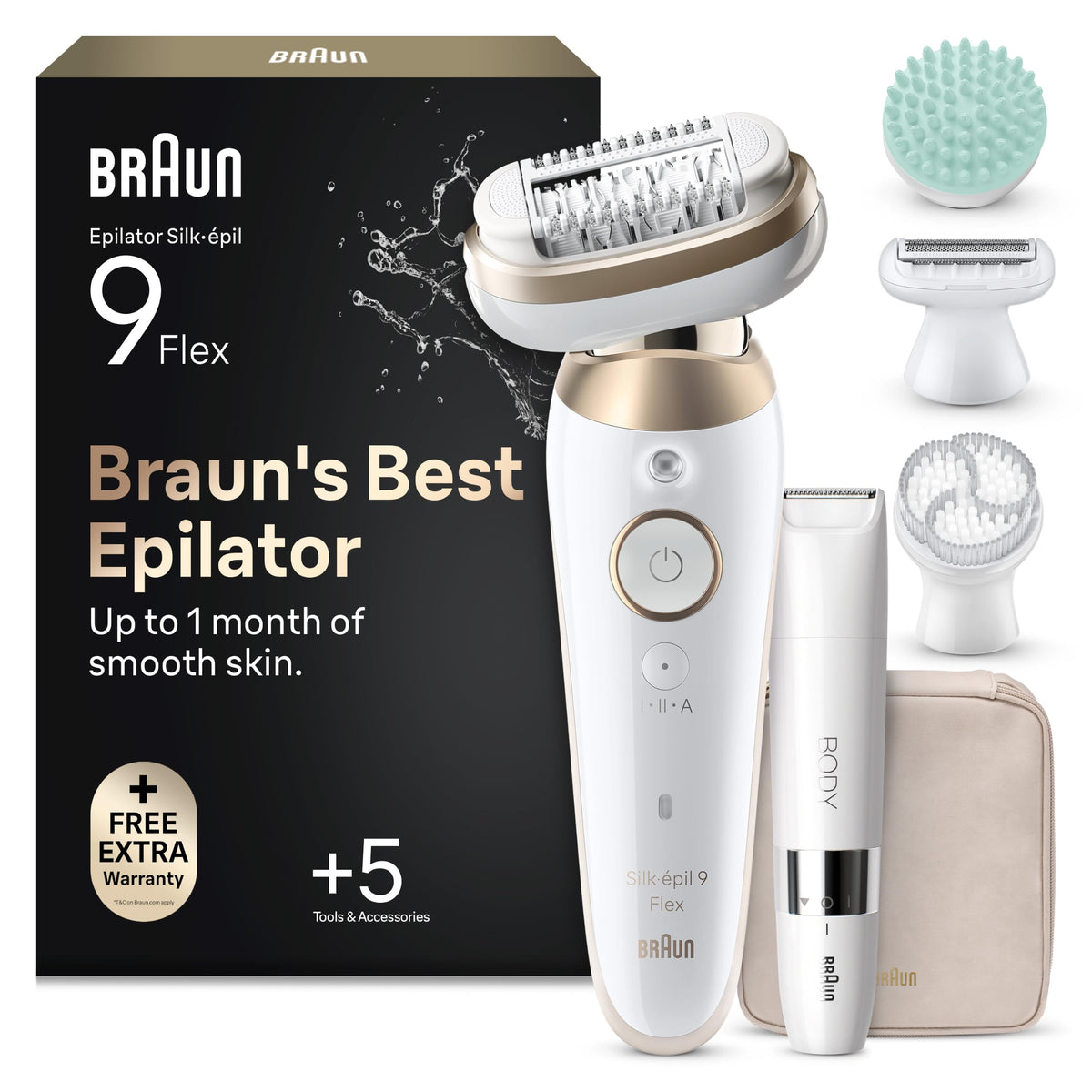 Braun Epilierer Damen Silk·épil 9 Flex SkinSpa, 9-481 3D, Set All-in-One, Cap de 360° flexibil pentru o îndepărtare ușoară a părului, ladyshaver, rezistent la apă, inclusiv 3 accesorii, trimmer pentru corp - SES9-481
