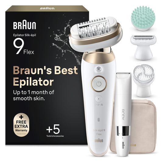 Braun Epilator for Women Silk·épil 9 Flex SkinSpa, 9-481 3D, Gold All-in-One Set, 360° Flexible Head for Easy Hair Removal, Lady Shaver, Waterproof, Includes 3 Extras, Body Trimmer - SES9-481