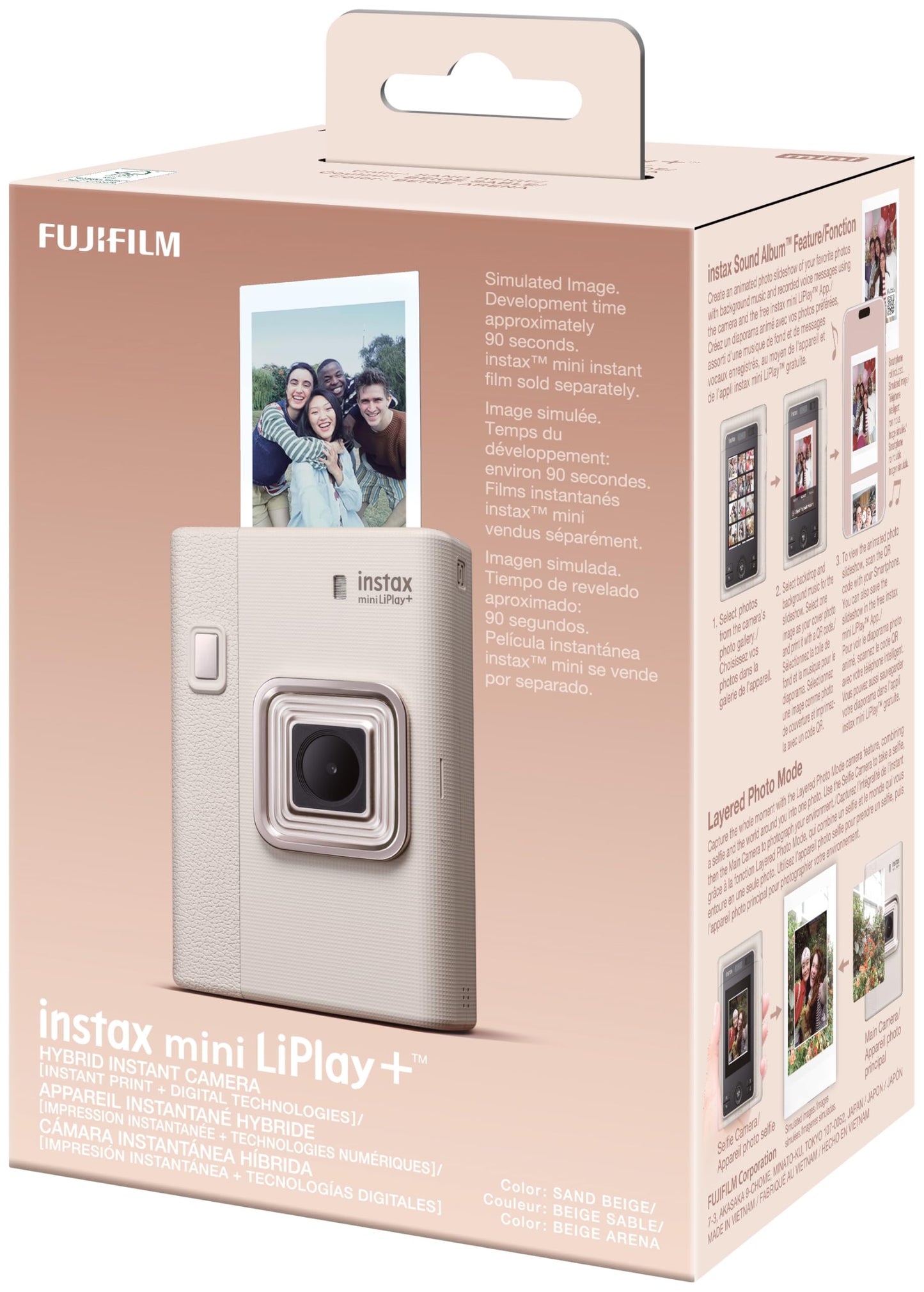 FUJIFILM instax mini LiPlay+™ hybrid instant camera | 2-in-1 hybrid camera with smartphone printer, sound print for pictures with sound, dual lens selfie camera with LCD display & app control | Sand beige