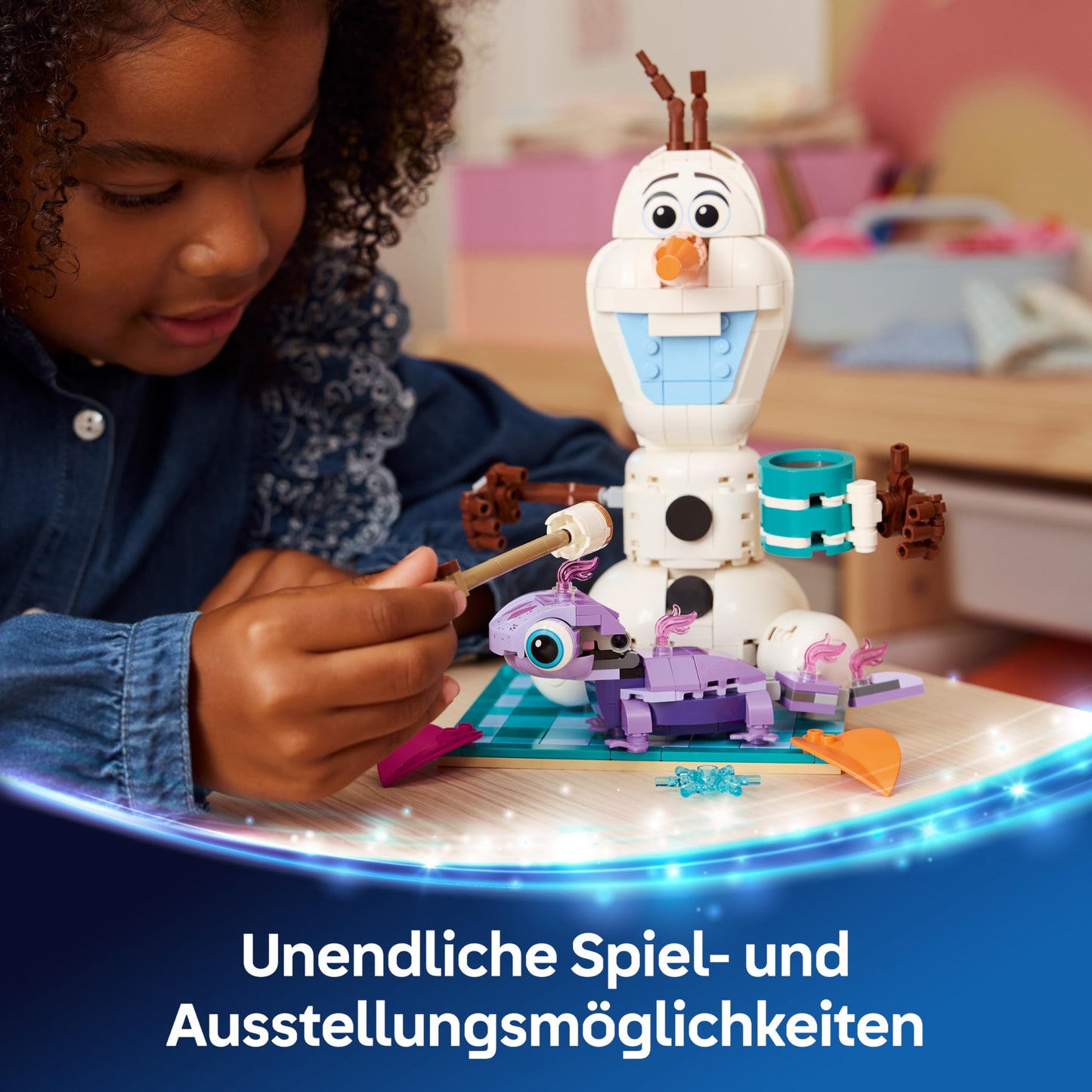 LEGO ǀ Disney Frozen picnic fun with Olaf and Bruni - snowman figure with picnic blanket and accessories - DIY decoration for the bedroom - gift for girls aged 7 and up and Frozen fans - 43287