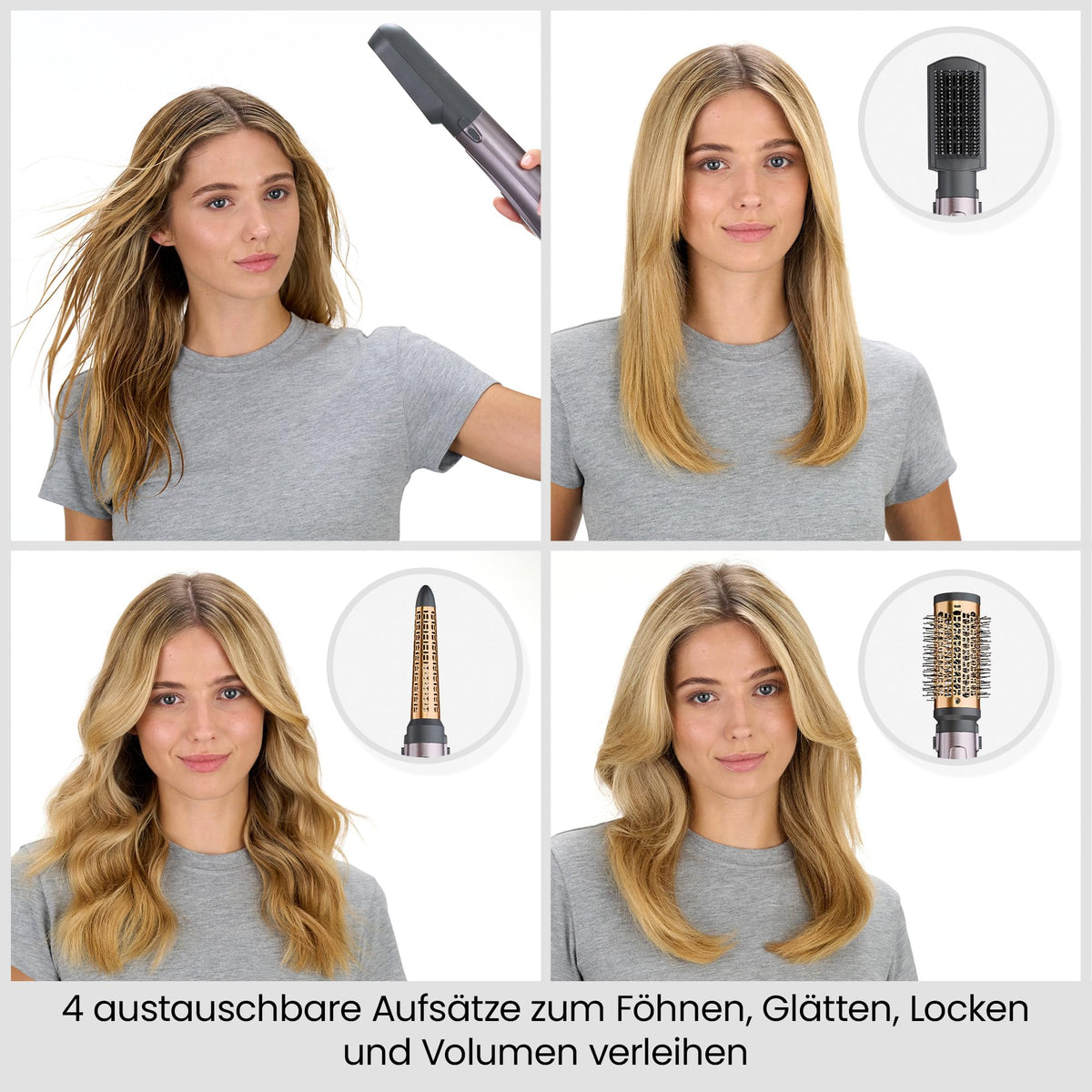 BaByliss Air Style 1000 – All-in-One Hot Air Brush, Volumizer, Straightening Brush, and Curling Iron, Ion Technology for Anti-Frizz, 4 Attachments, Copper/Grey, AS136E