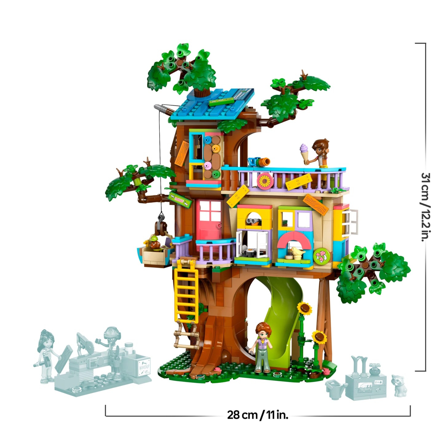 LEGO Friends Tree House - Building playset with 2 animal figures, 4 minifigures, a garden and toy food accessories - Popular gift for girls and boys aged 8 and over - 42652
