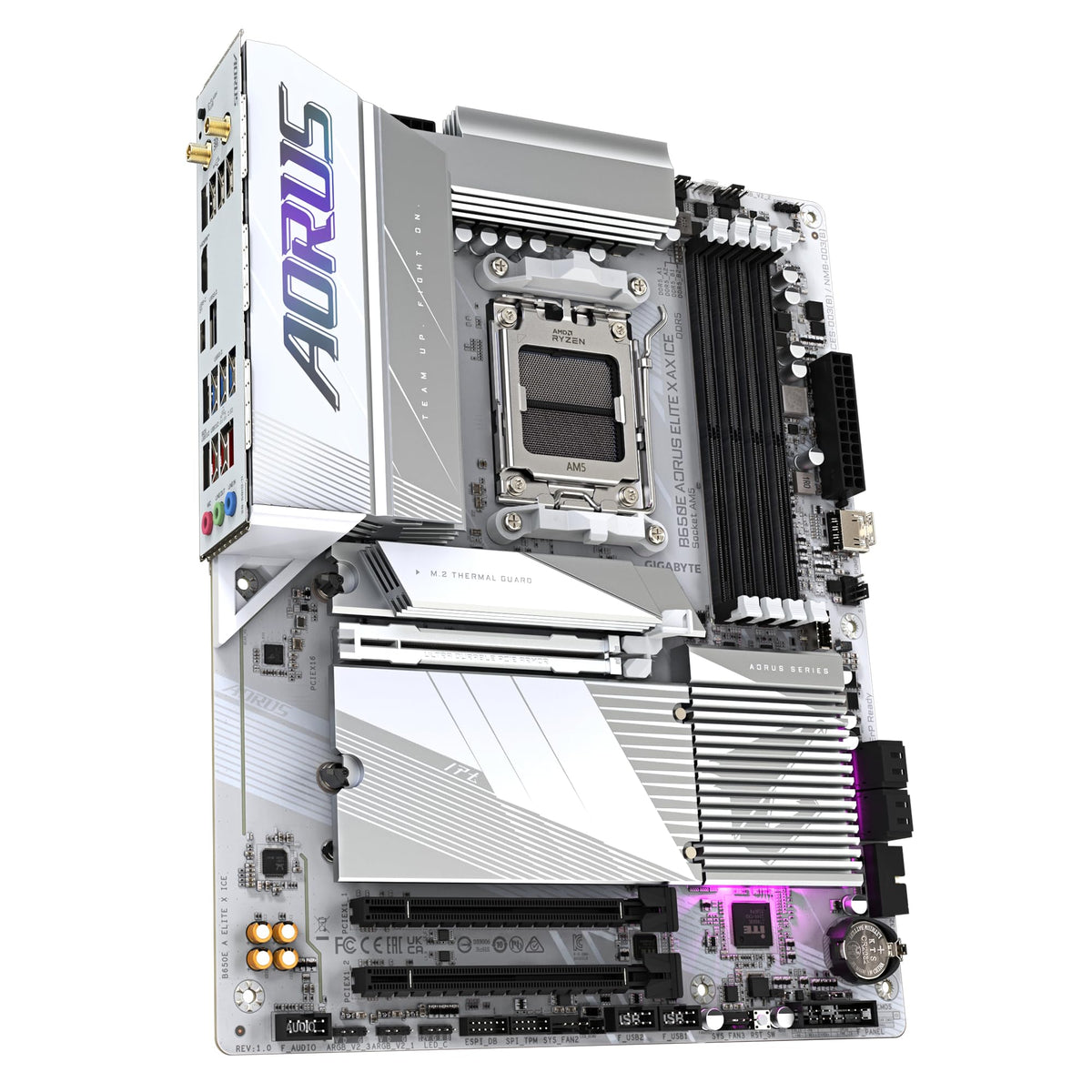 GIGABYTE B650E AORUS Elite X AX Ice Mainboard - AMD Ryzen 9000 Series, 12+2+2 Phase VRM, up to 8000 MHz DDR5 (OC), 1x PCIe 5.0 + 2x PCIe 4.0 M.2, 2.5 GbE LAN, WiFi 6E, USB 3.2 Gen 2