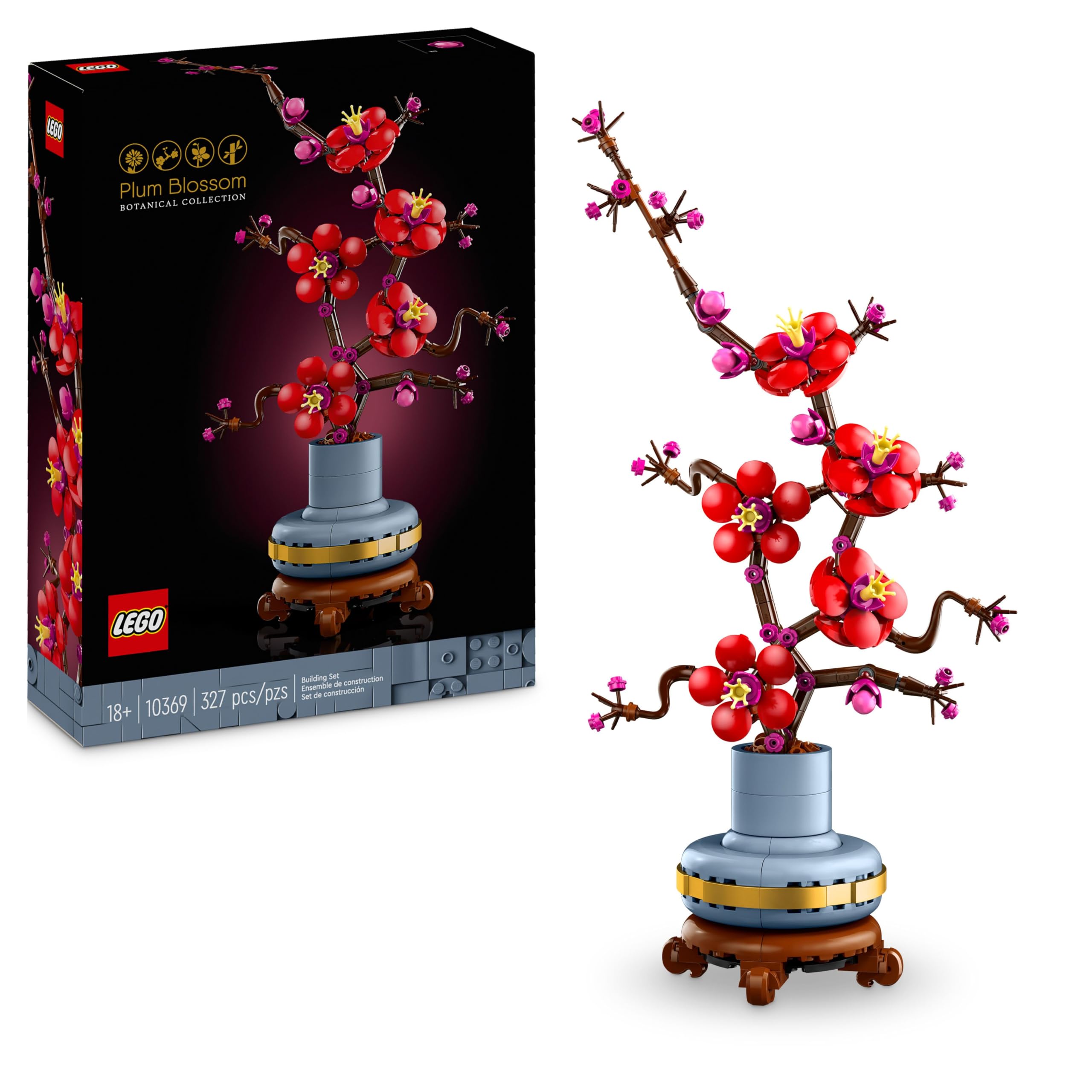 LEGO Botanicals Plum Blossom - Easy-care flower decoration from the Botany collection - Creative building set for adults - Relaxing activity - Collectible artificial plant 10369