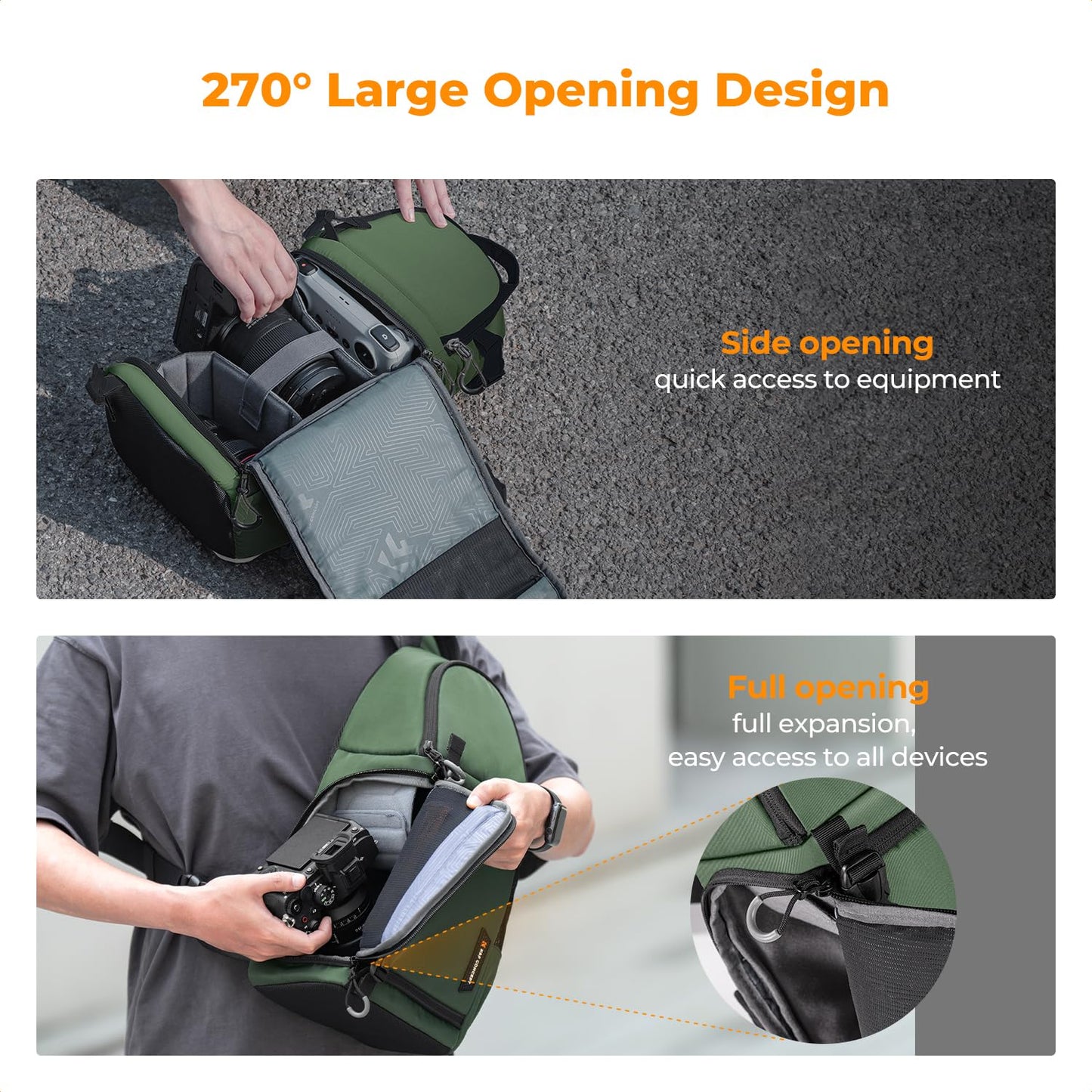 K&F CONCEPT Camera Shoulder Bag, Waterproof Camera Bag, Photography Daily Travel Camera Bag, Bags Photographer Photo Backpack, Green - AU-KF13.141