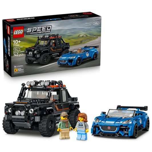 LEGO Speed Champions Jaguar Project 7 & Land Rover Defender - building set with 2 toy cars and 2 minifigures - gift for children and car fans aged 10 and over - 77264