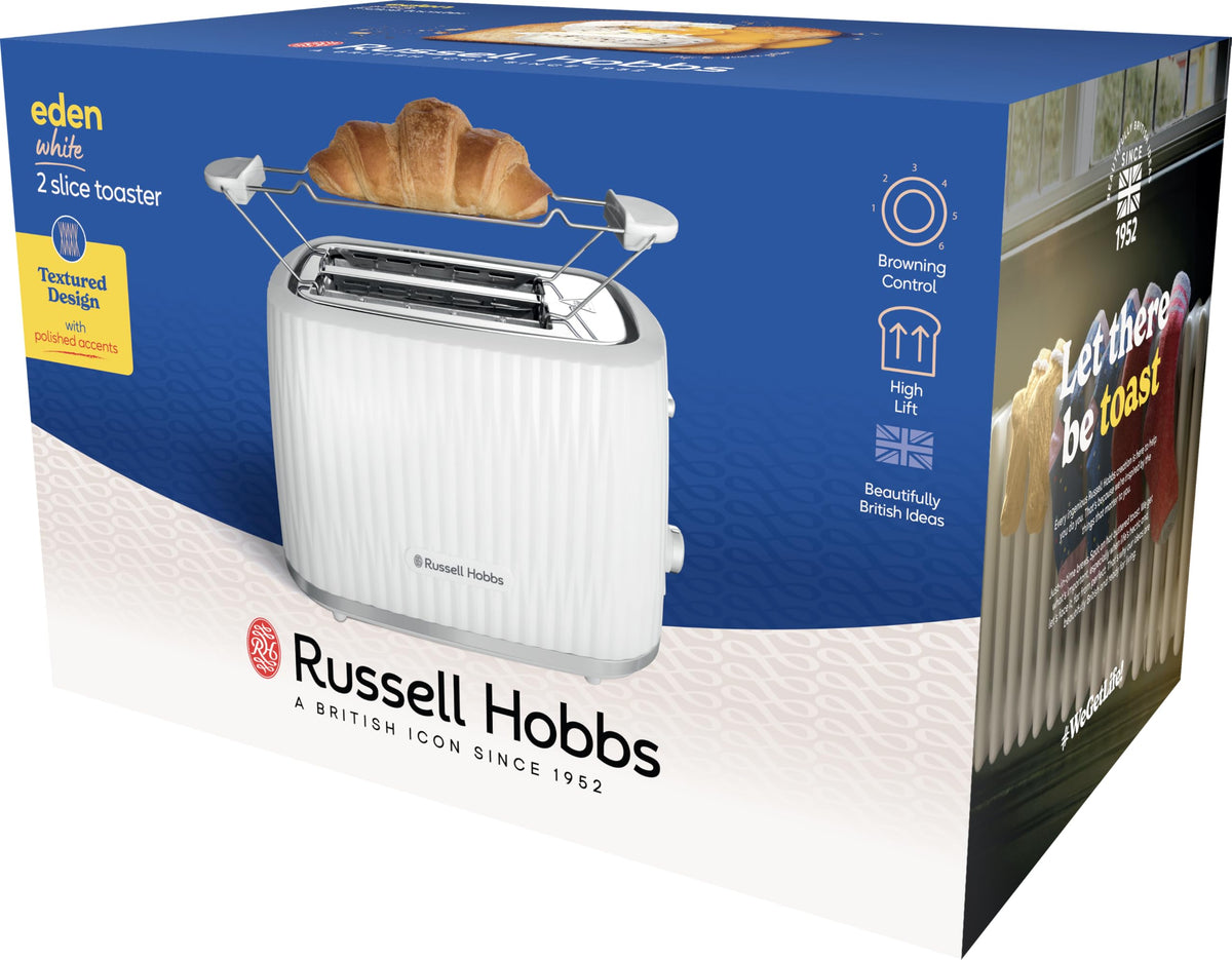 Russell Hobbs Toaster Eden White, 2-Slice, 6 Browning Levels, 27370-56
