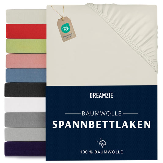 Dreamzie - fitted sheet 180x200cm - cotton Oeko Tex certified - beige - 100% jersey fitted sheet 180x200 - DHC_180x200_Bg_2