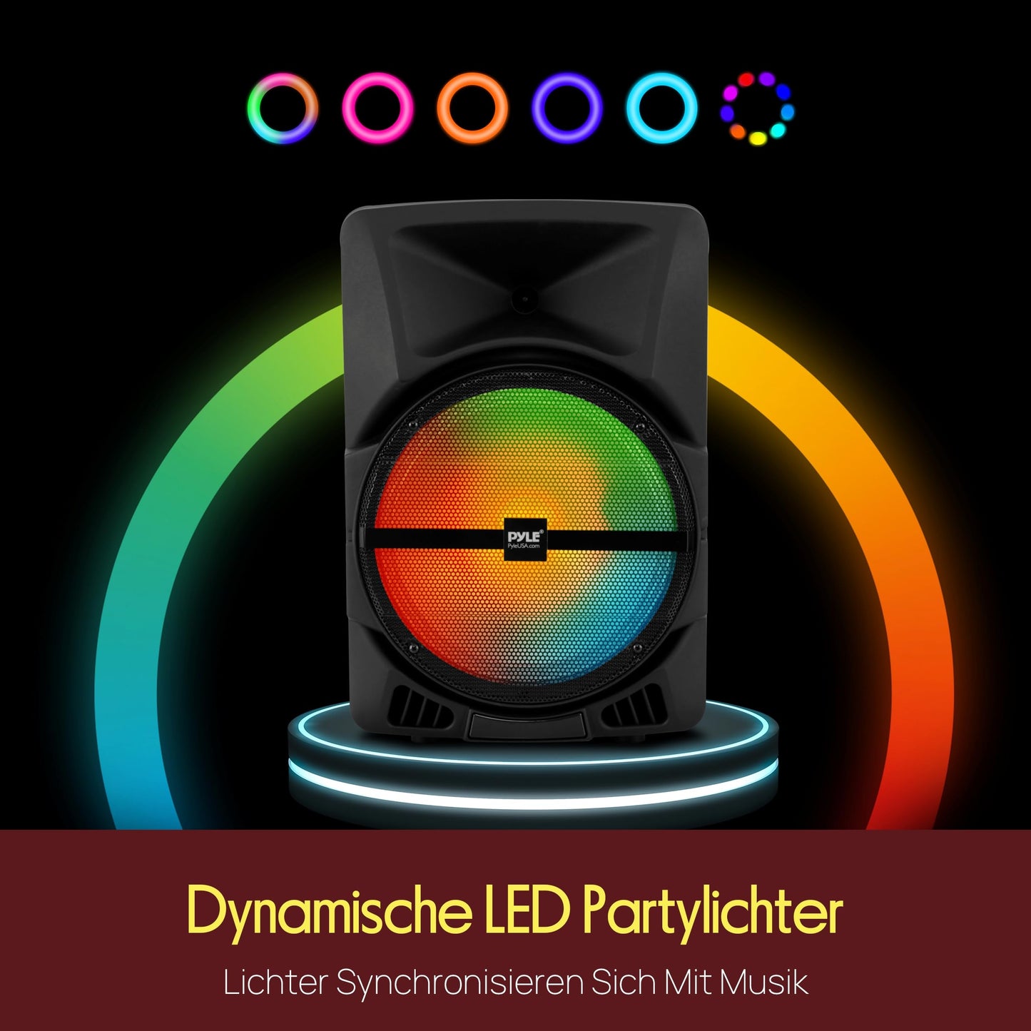 Pyle Music Box Bluetooth Large, 800W Party Speaker with DJ Lights, Telescopic Handle & Wheels, FM, USB, SD, AUX, EQ, Deep Bass, Boombox Sound, for Party, Outdoor, DJ, Wedding - PPHP1244B