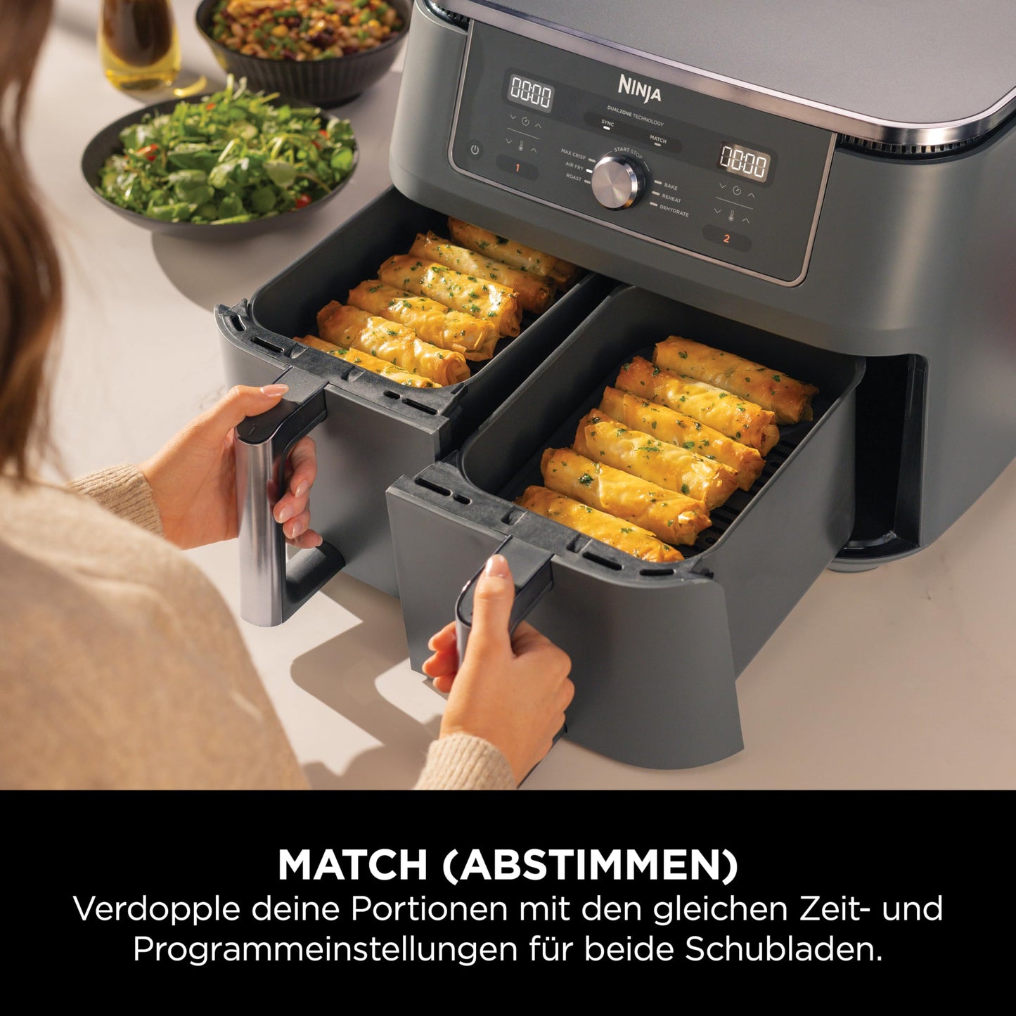 Ninja Dual Zone Digital Air Fryer, 2 Drawer, 6-in-1, Air Fryer, 9.5L, Air Frying, Max Crisp, Roasting, Baking, Reheating, Dishwasher Safe Baskets, Metallic Gray DZ400EU