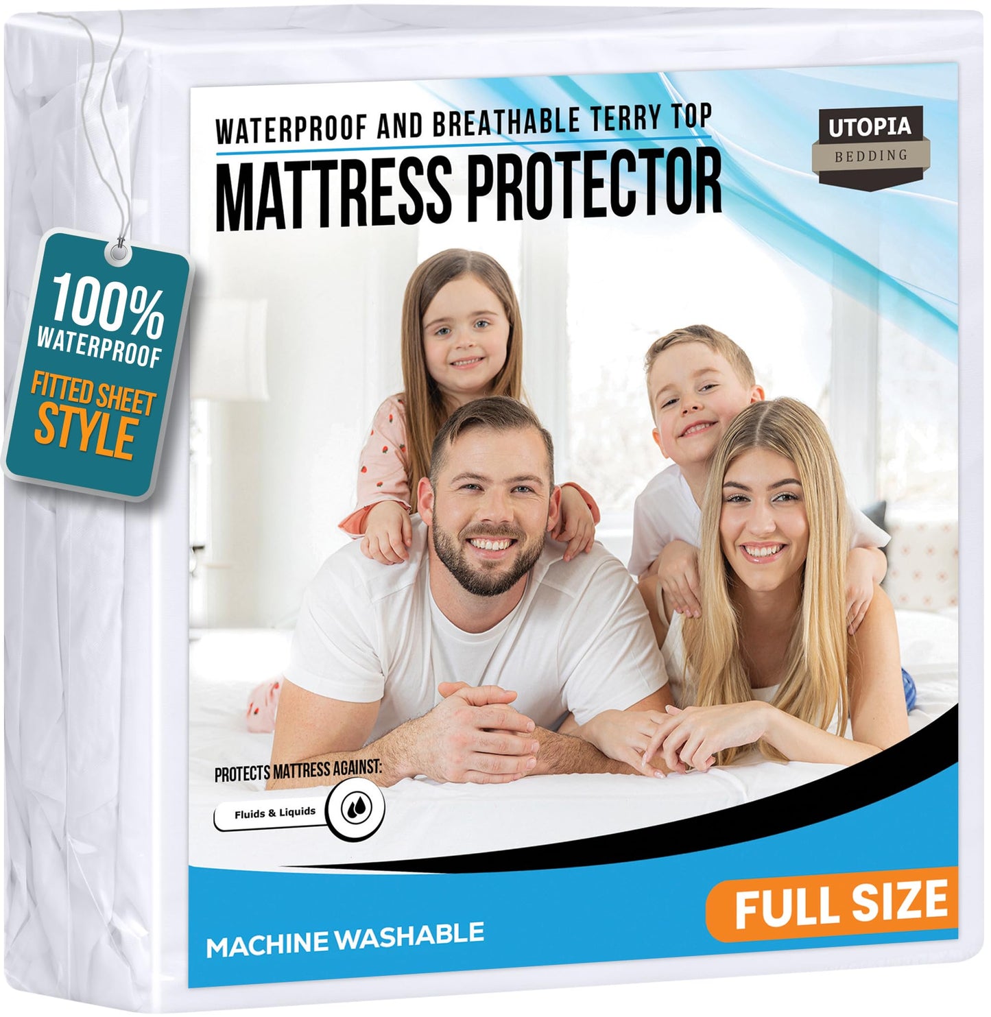 Utopia Bedding mattress protector 137 x 191 x 38 cm waterproof, Oeko-TEX certified mattress topper, breathable, mattress protector, all-round elastic white - UB0048
