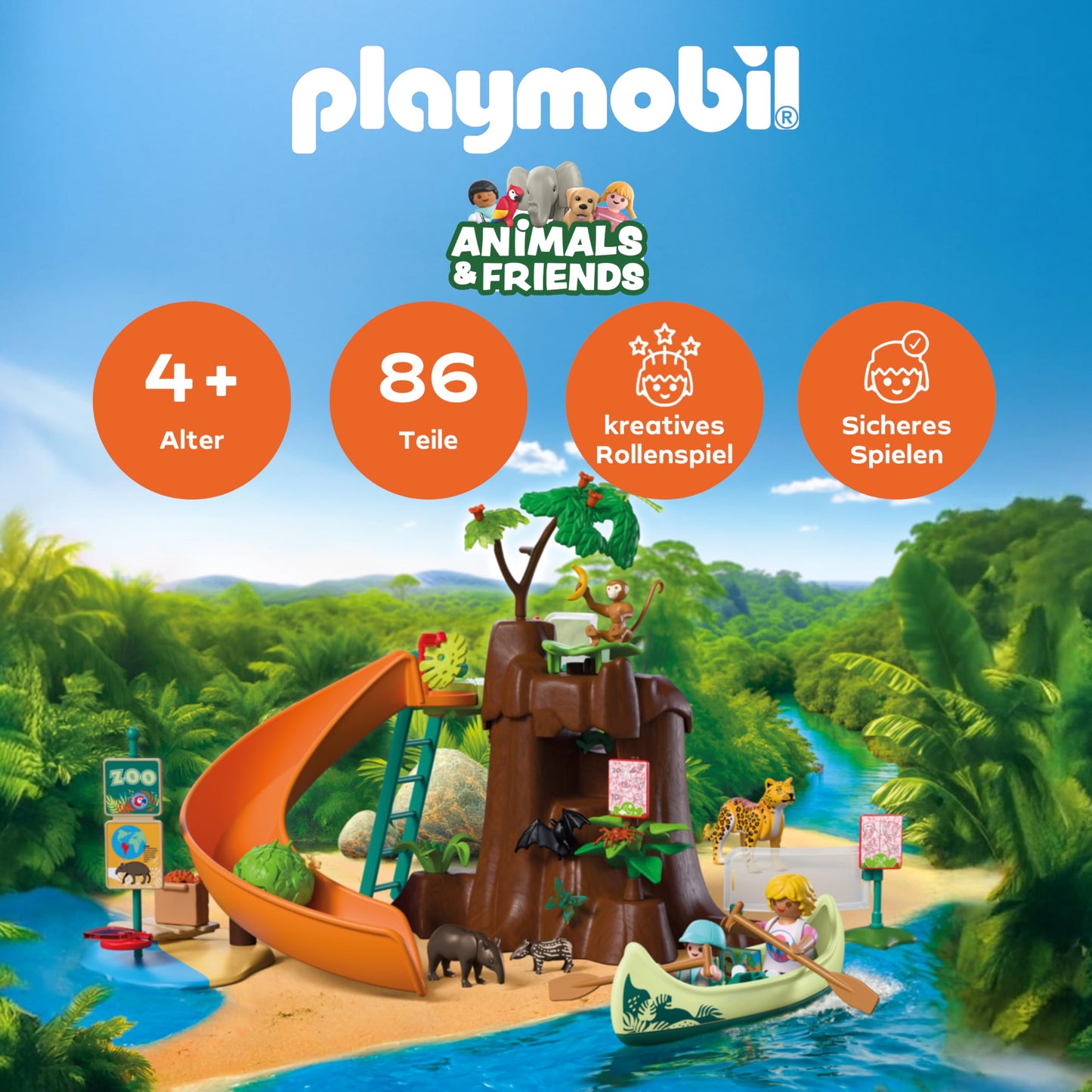 PLAYMOBIL | Animals & Friends | Zoo Jungle Adventure | Large jungle tree with canoe and sling blade | Children's toys from 4 years | 72071