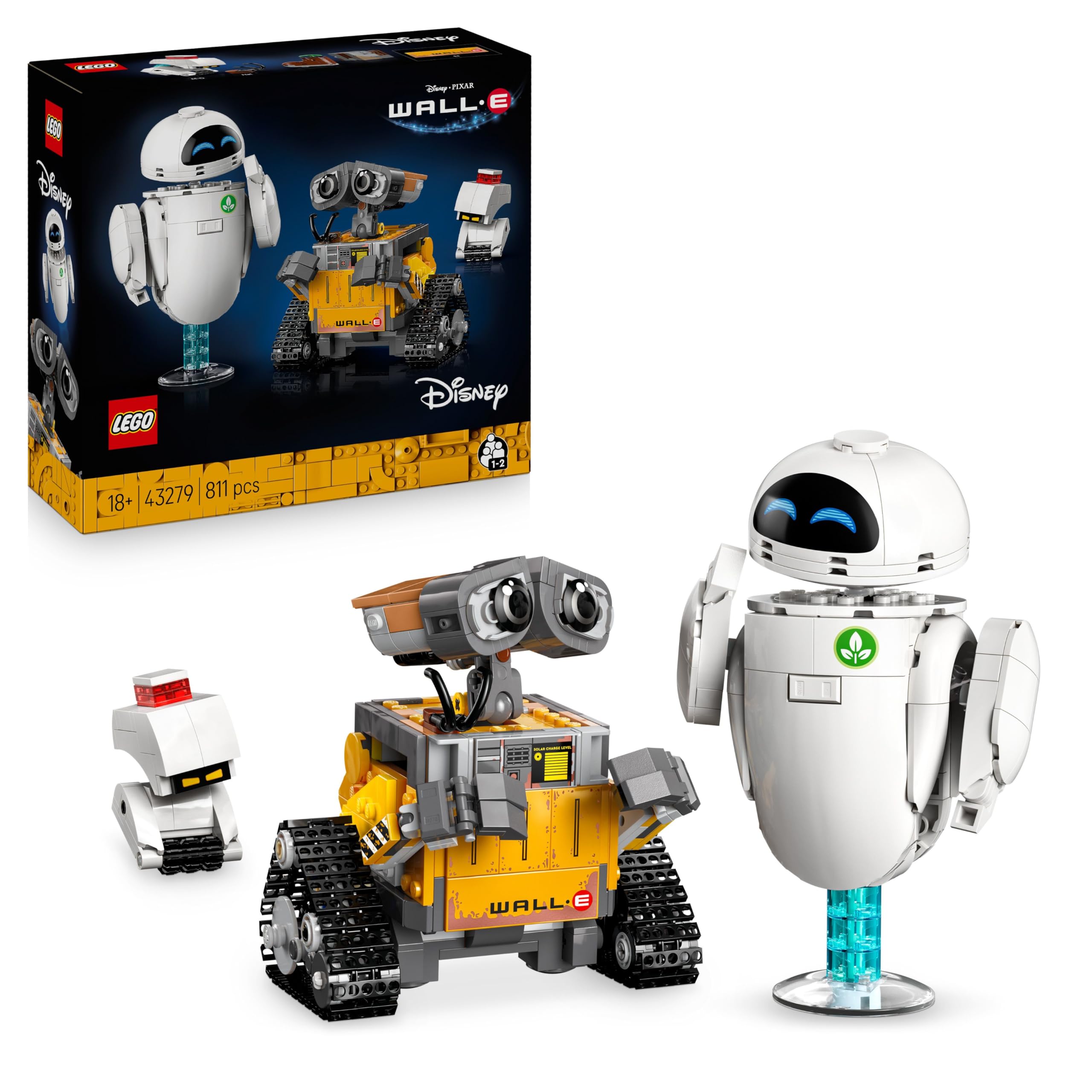 LEGO ǀ Disney and Pixar WALL-E and EVE - model building for adults - robots built from stones with M-O & Hal figures - DIY decoration - collector's item & gift for fans - 43279