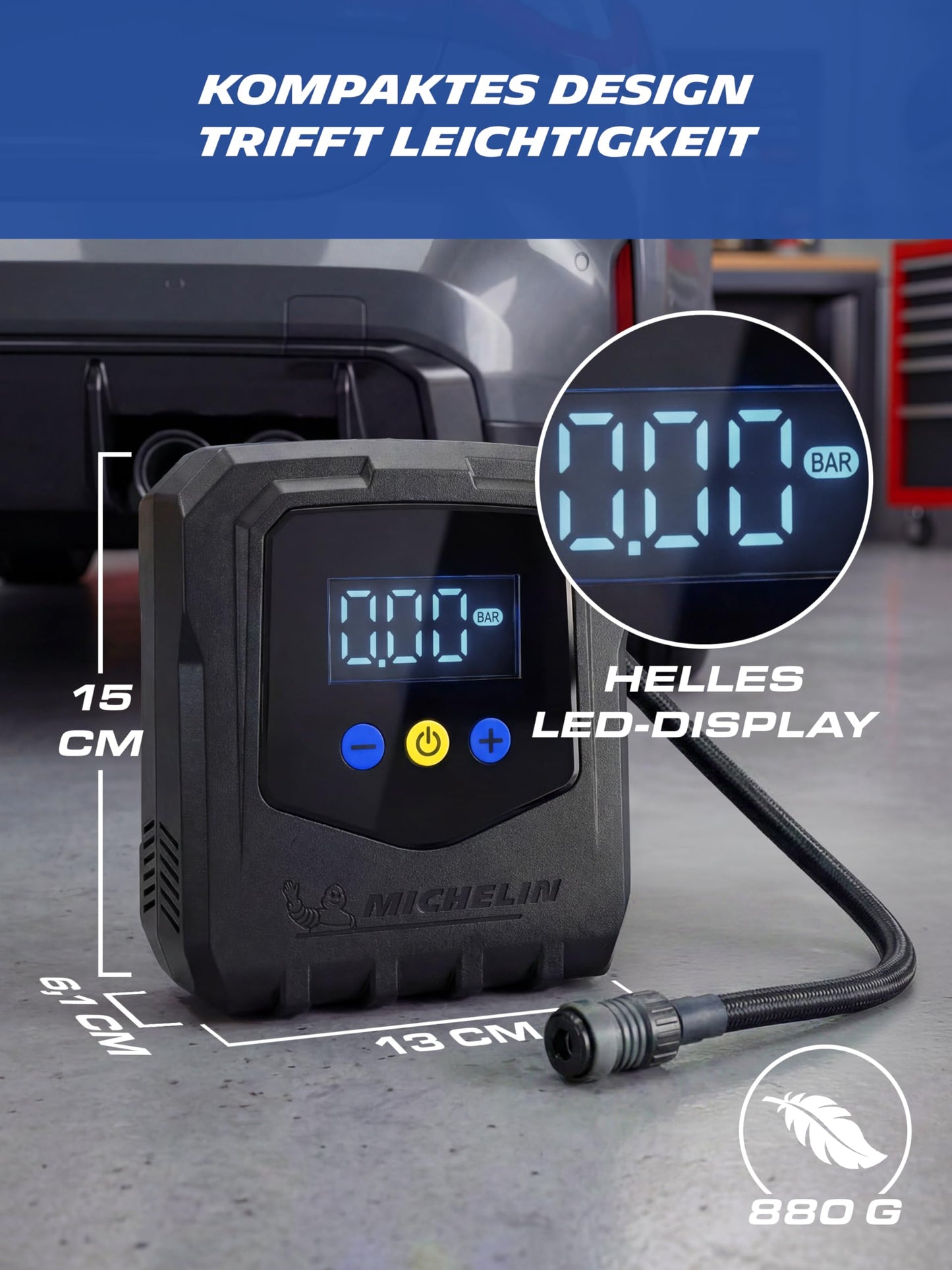 MICHELIN Air Power Easy 12V compressor digital display auto-stop up to 8.3 bar - 61011