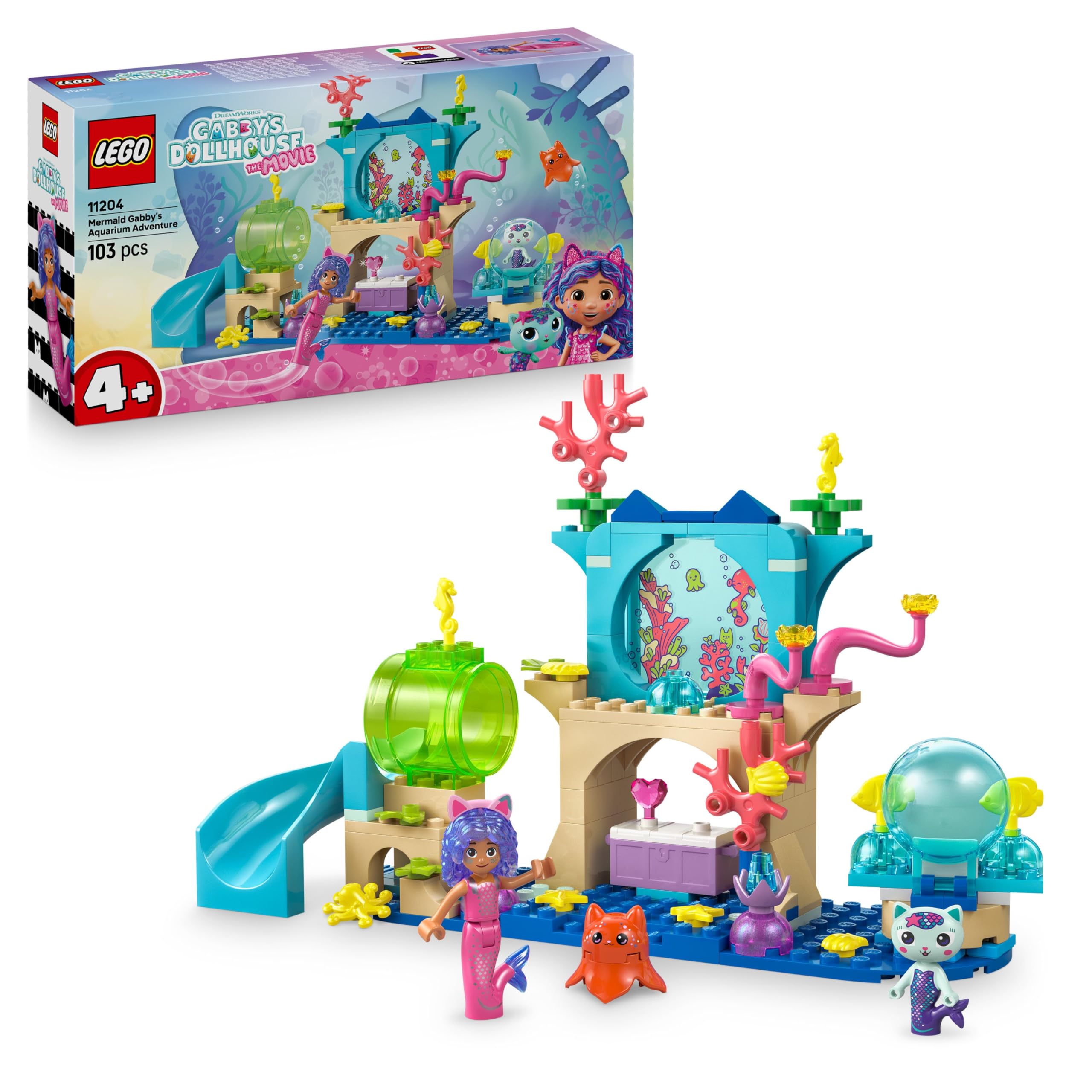 LEGO Gabby's Dollhouse Mermaid Gabby's Aquarium Adventure Toy - incl. a Gabby Mini Doll & Mercat Figure, Plus Fun Accessories - Gift for 4+ Year Old Girls & Movie Fans - 11204