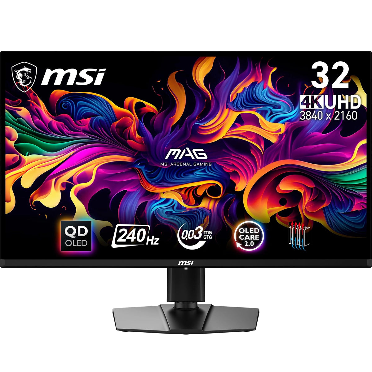 MSI MAG 321UPX QD-OLED Monitor de Gaming de 31.5 Zoll 4K UHD - 3840 x 2160 Panou Quantum Dot OLED, 240Hz / 0.03ms, 99% DCI-P3, ΔE≤2, DisplayHDR True Black 400 - DP 1.4a, HDMI 2.1, USB Type-C - 9S6-3DD39T-007