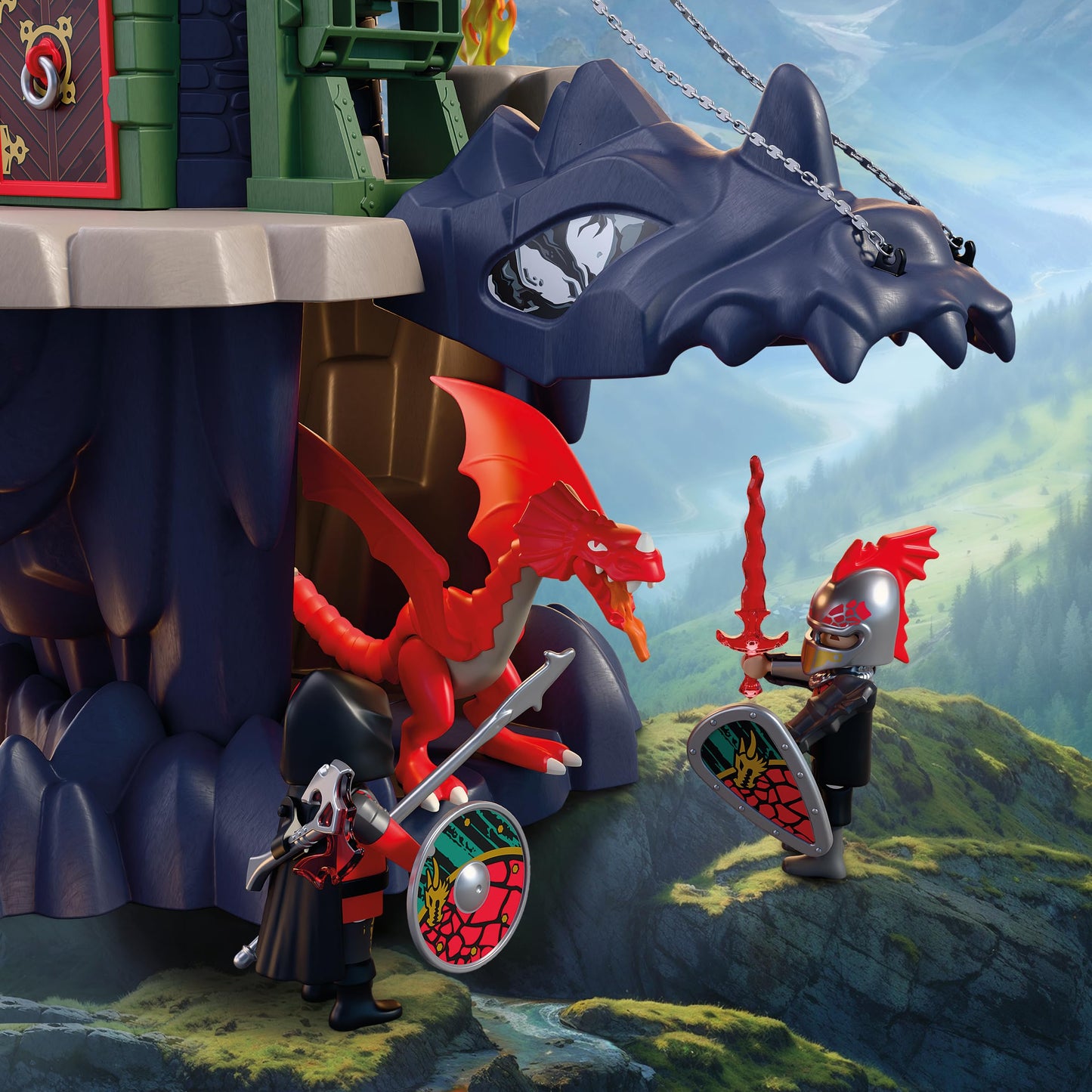 PLAYMOBIL | Knights | Dragon Knight Tower | Tower with dragons, drawbridge and dragon head cave | Knight's castle toy for children aged 4 and over 72113