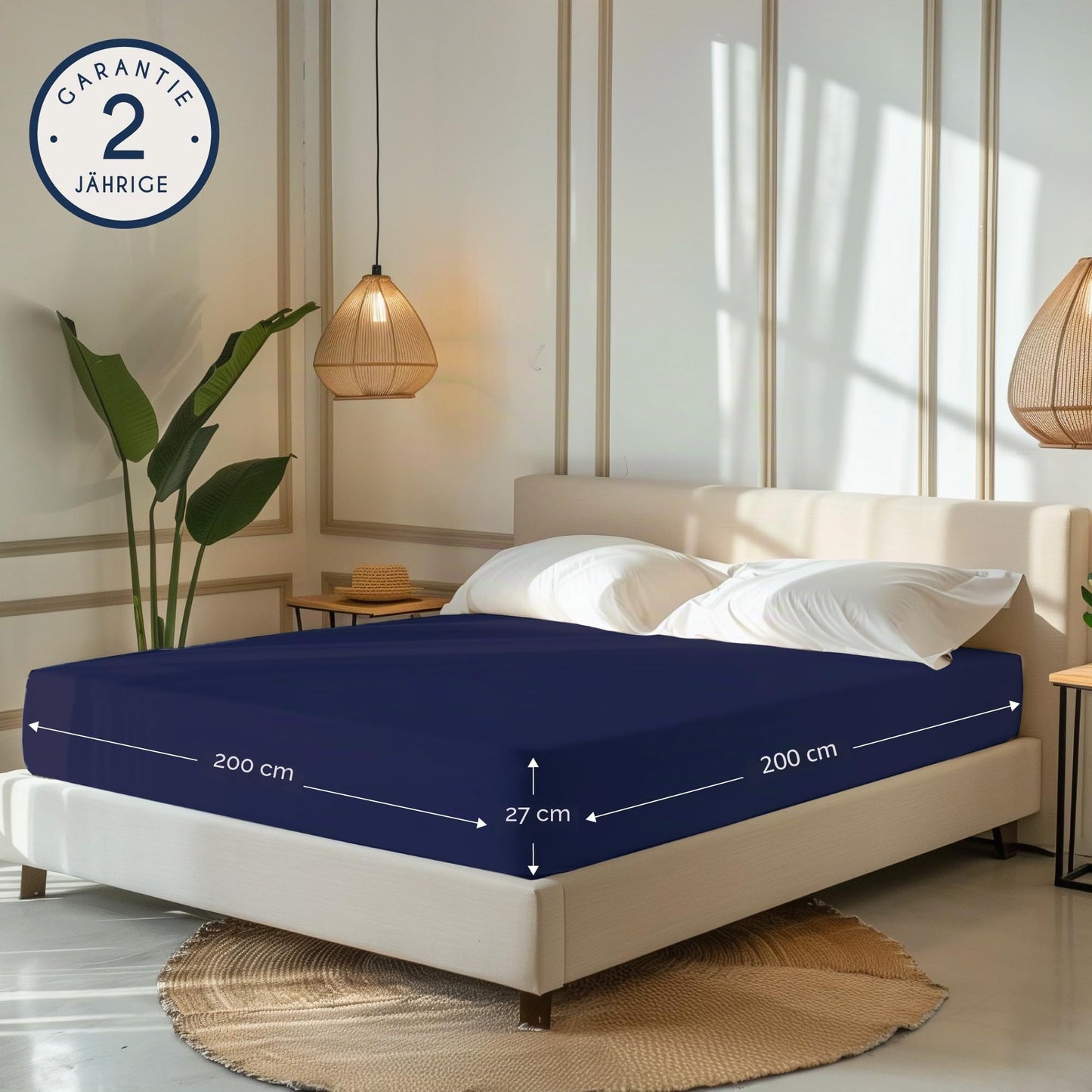 Dreamzie - fitted sheet 200x200cm - cotton Oeko Tex certified - dark blue - 100% jersey fitted sheet 200x200 - DHC_200x200_DB_2