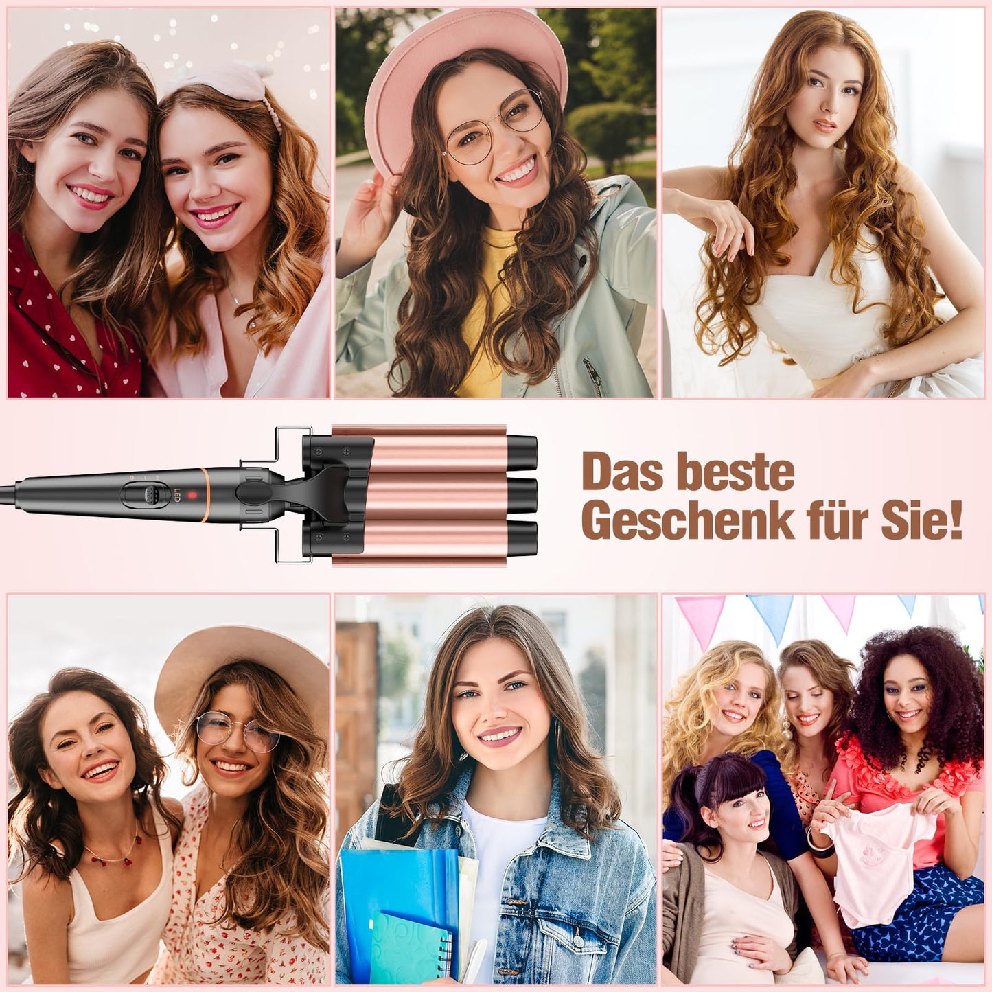 Curling irons 3 barrels for large-BESTOPE PRO curling iron set 5 in 1 curls with adjustable temperature Ceramic hair curlers with various attachments Fast heating, glove, 2 clips - BP06028-ROGEU