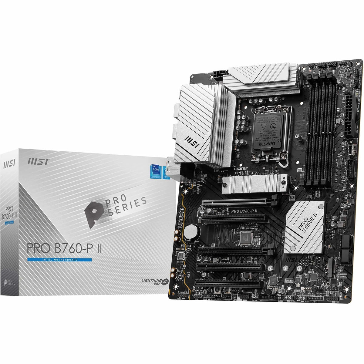 Placa de bază MSI PRO B760-P II, ATX - Suportă procesoare Intel Core de generația a 14-a, a 13-a și a 12-a, LGA 1700 - Memorie DDR5 Boost 7000+MHz/OC, sloturi PCIe 4.0 x16, sloturi M.2 Gen4, LAN 2.5G - 7E29-002R