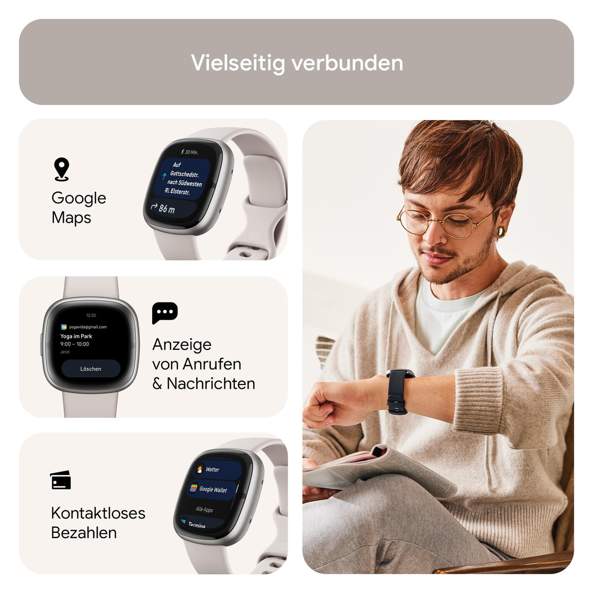 Google Fitbit Sense 2, Gray – Smartwatch for Men/Women – Fitness watch with integrated GPS and phone function, fitness tracking with stress management, ECG, and sleep analysis, compatible with Android/iOS. - FB521SRWT