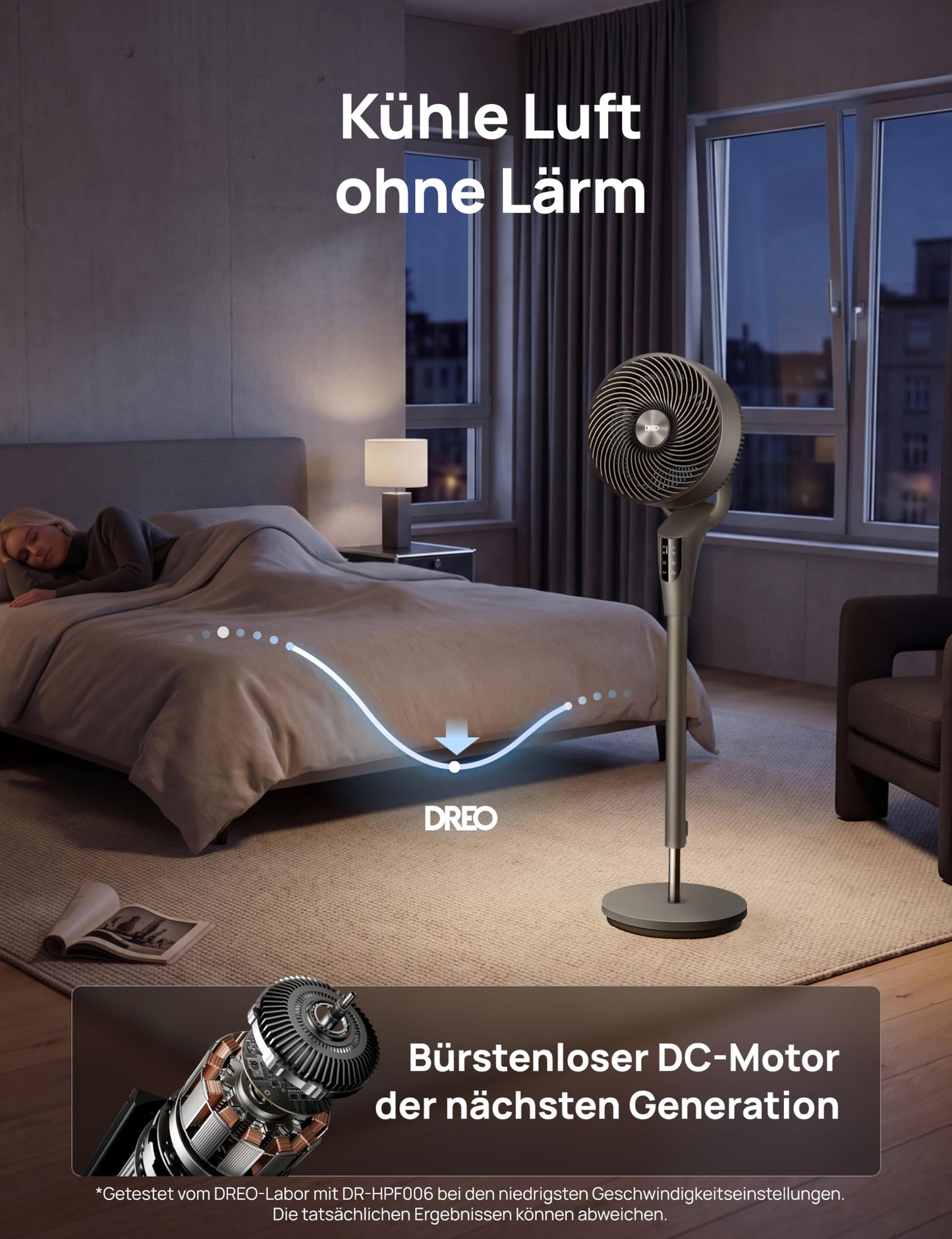DREO Quiet Stand Fan for Bedroom [Improved], 27m Airflow, Quiet, 90° Oscillating, DC Motor, 8 Speeds, 3 Modes, 96-106cm Height Adjustable, 8H Timer, 105° Manual Tilt - DR-HPF013