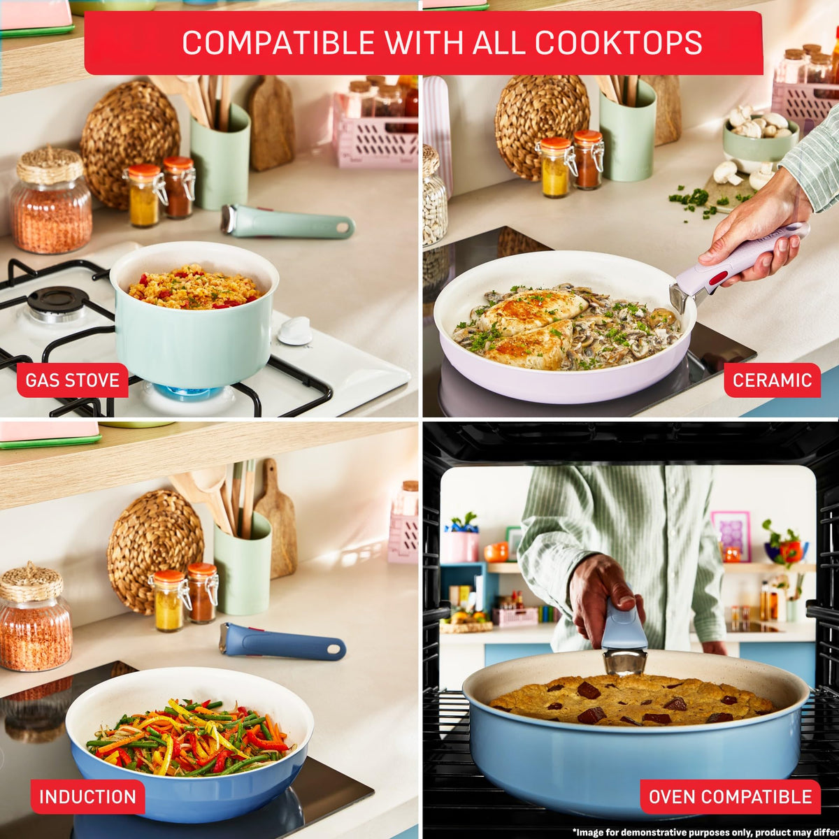 Tefal Ingenio Serenity Cookware Set 11-piece – stackable and space-saving set made of aluminum, Mineralia non-stick coating, detachable handle, suitable for all types of cooktops including induction, Eucalyptus - L828SB04