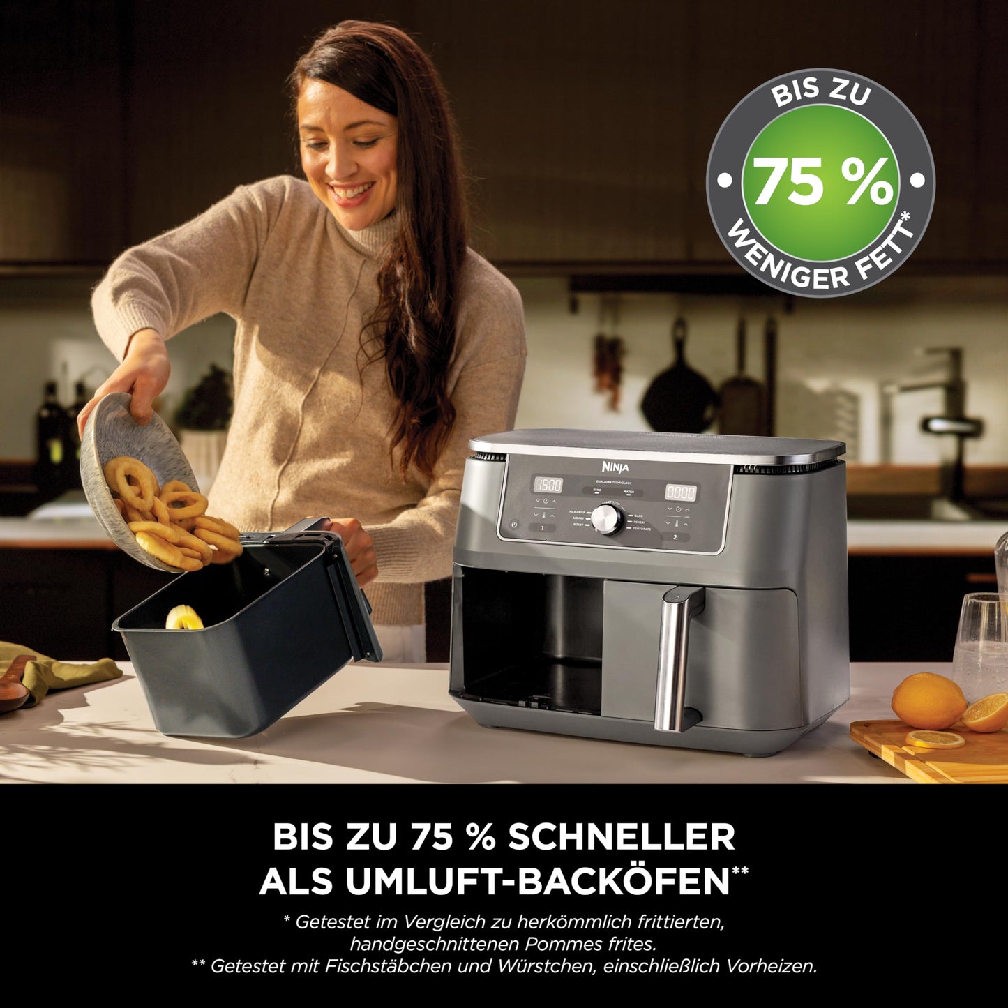 Ninja Dual Zone Digital Air Fryer, 2 Drawer, 6-in-1, Air Fryer, 9.5L, Air Frying, Max Crisp, Roasting, Baking, Reheating, Dishwasher Safe Baskets, Metallic Gray DZ400EU