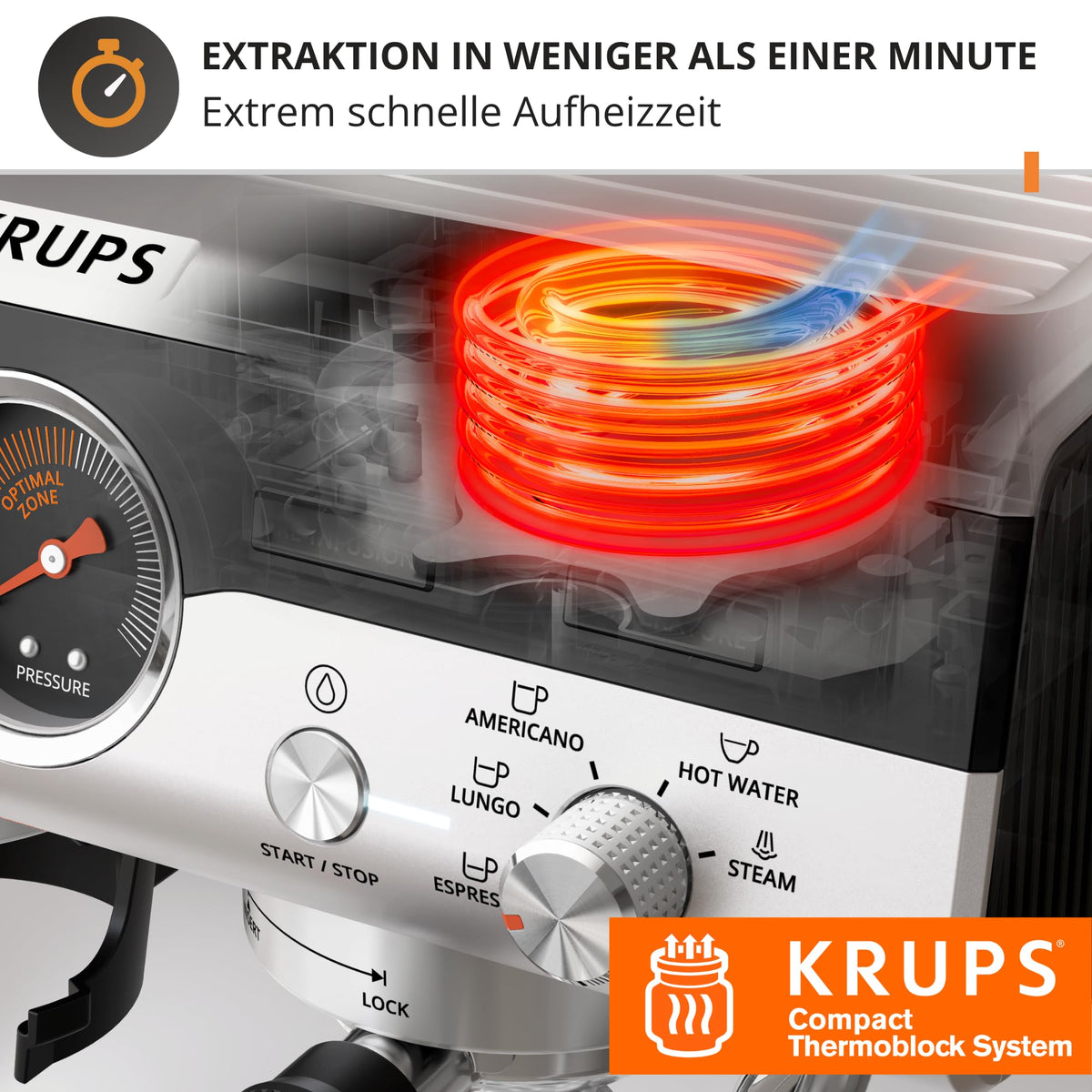Krups Precision manual espresso machine with grinder, Barista coffee machine with intuitive control panel, pre-infusion settings, espresso machine with steam wand, quick heating, XP801T10