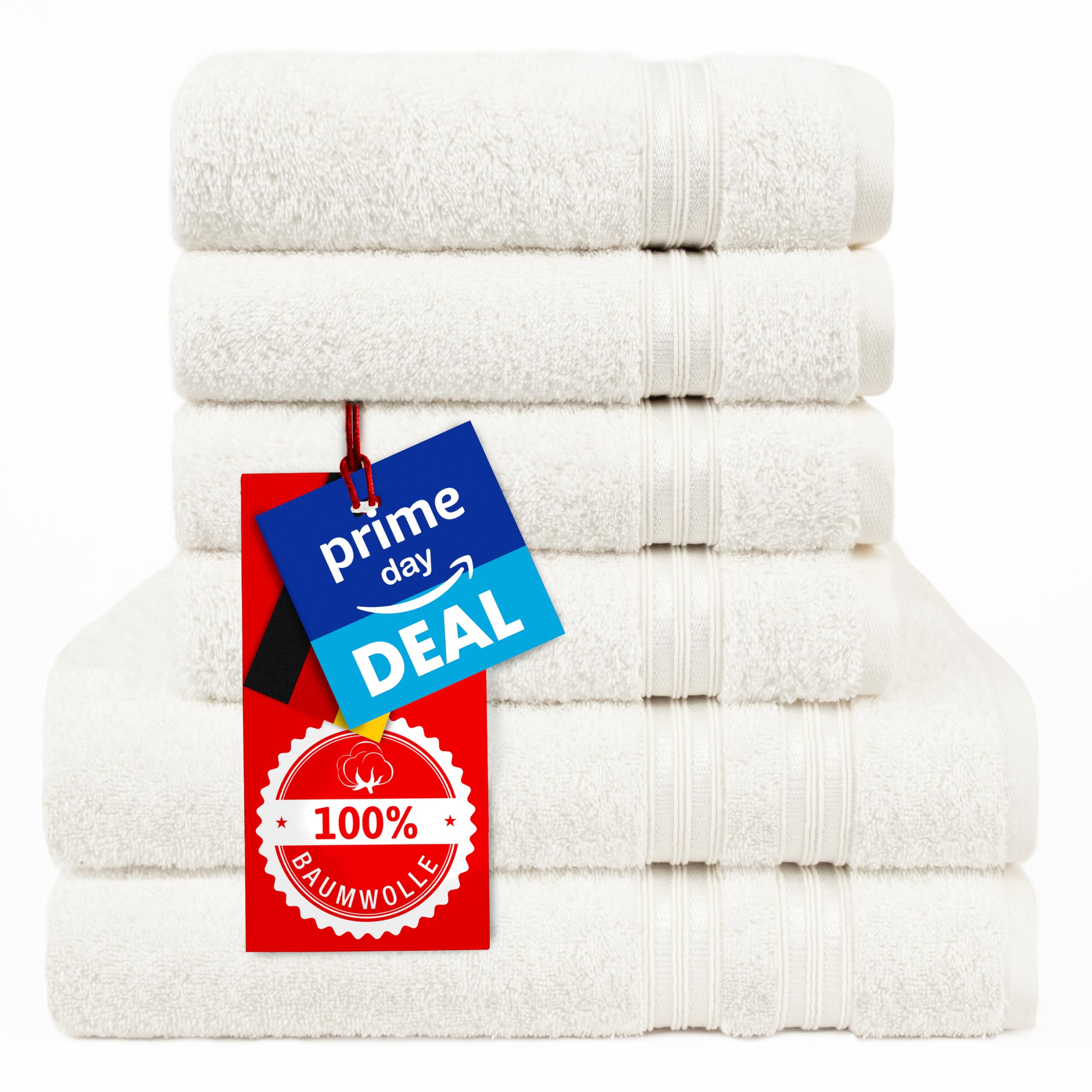 Hammetex set of 6 towels - 2 bath towels 70x140 cm & 4 hand towels 50x100 cm - 100% cotton terry - Oeko-TEX certified - soft, absorbent - with hangers, cream - RN67