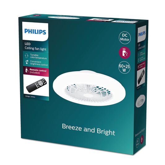 PHILIPS ceiling fan and LED ceiling light Amigo, 25W+60W, diameter 58cm, round, including remote control, white - 929003352501