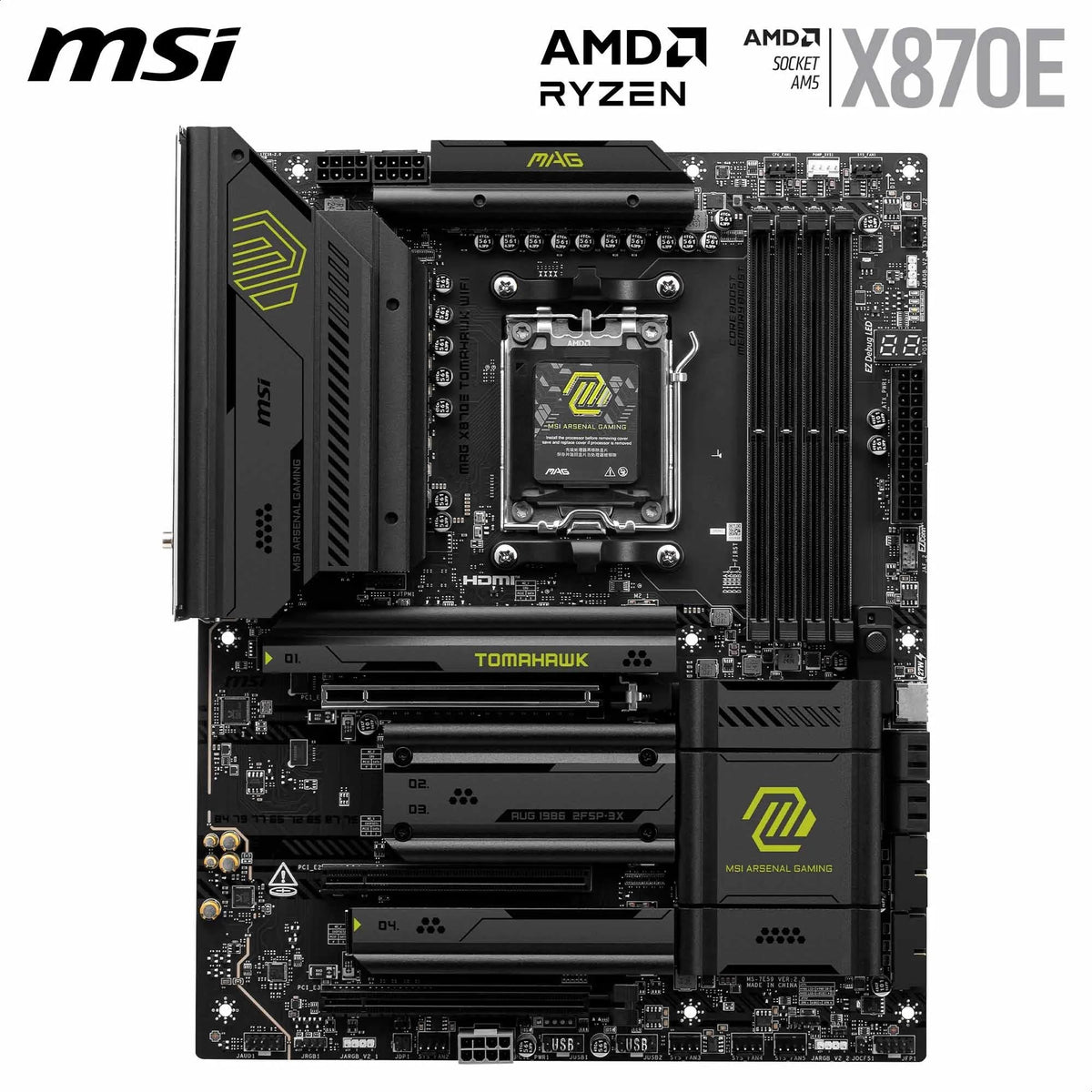 MSI MAG X870E Tomahawk WiFi Placă de bază, ATX - Suportă procesoare AMD Ryzen 9000/8000/7000, AM5-80A SPS VRM, DDR5 Memory Boost 8400+ MT/s (OC), PCIe 5.0 x16, M.2 Gen5, Wi-Fi 7, 5G LAN - 7E59-004R