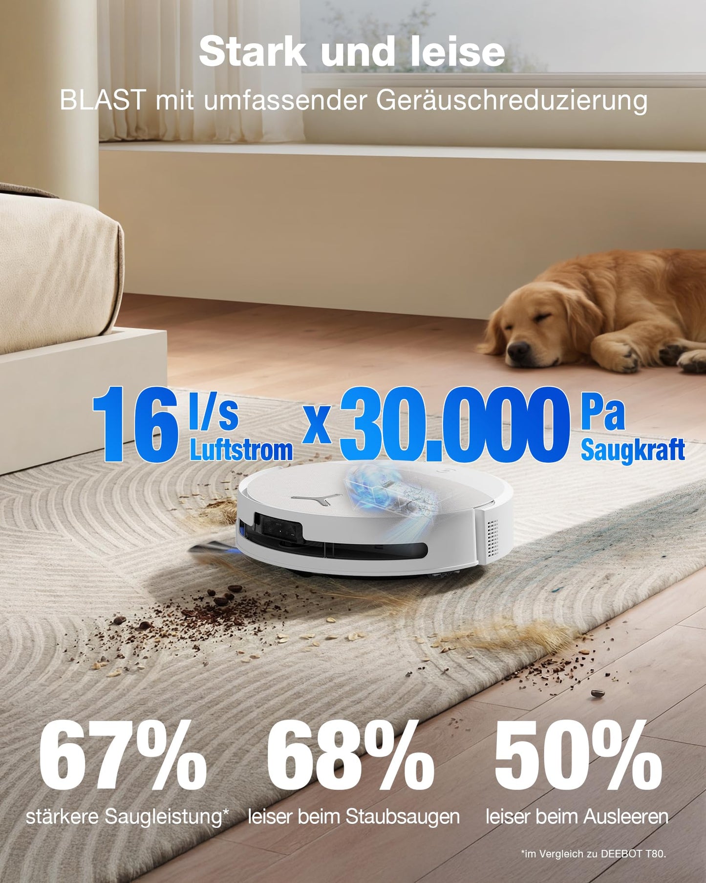 ECOVACS DEEBOT T90 PRO Omni robot vacuum cleaner with mopping function, robot vacuum cleaner 30,000 Pa, quick charging with PowerBoost, OZMO Roller 3.0 with TruEdge, automatic dosing of the cleaning solution, white