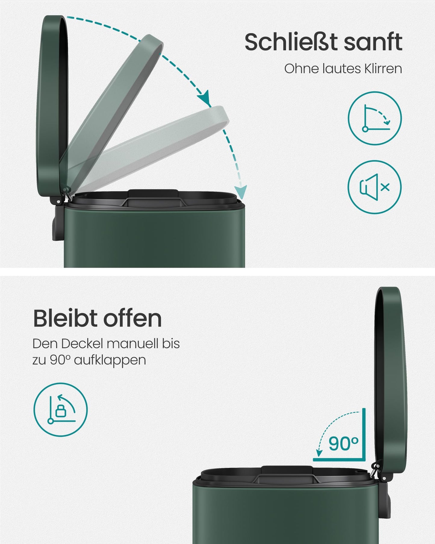 SONGMICS kitchen rubbish bin, 30 liters, waste bin, pedal bin, with lid, soft close, foot pedal, steel, inner bin, vintage green LTB003C02