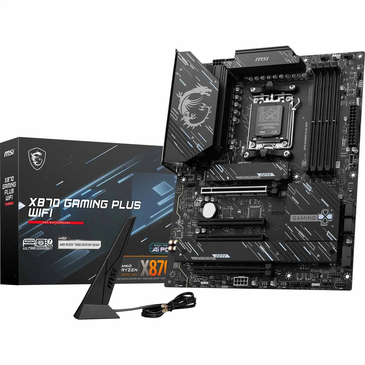 Placa de bază MSI X870 Gaming Plus WiFi, ATX - Suportă procesoarele AMD Ryzen 9000/8000/7000, sistemul Duet Rail AM5-14+2+1, DDR5 8200+MT/s (OC), PCIe 5.0 x16 și 4.0 x16, M.2 Gen5, Wi-Fi 7, 5G LAN - 7E47-004R