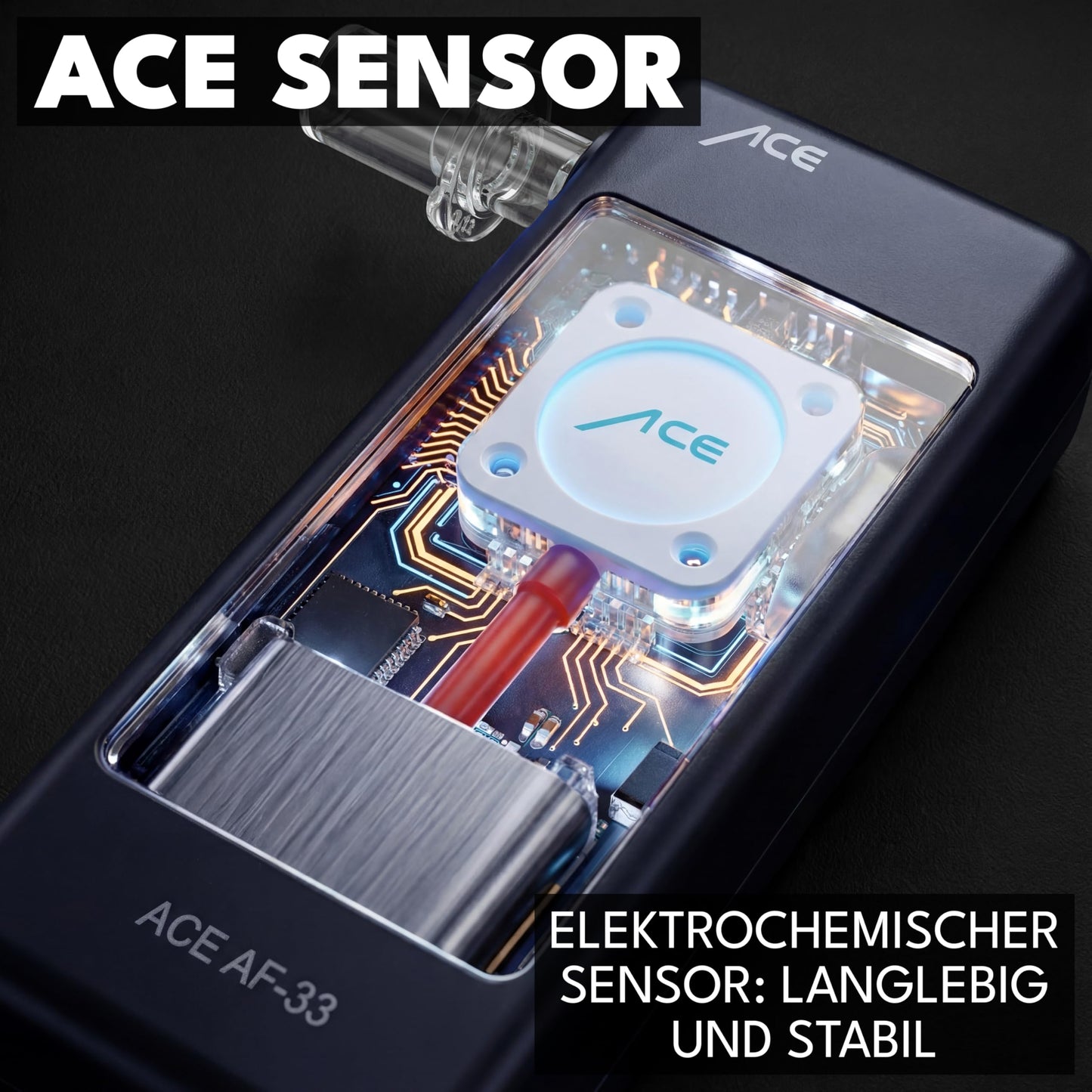 ACE AF-33 breathalyzer - the #1 alcohol tester according to BILD with a grade of 1.1 (test 2025) - 95.8% accuracy (TU Vienna, January 2026)
