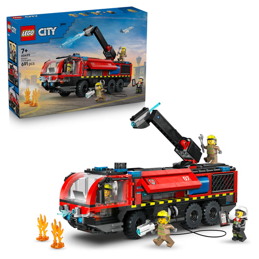 LEGO City airport fire engine - toy emergency vehicle - model construction with 4 fire department minifigures - birthday gift for boys aged 7 and up and technology fans - 60499