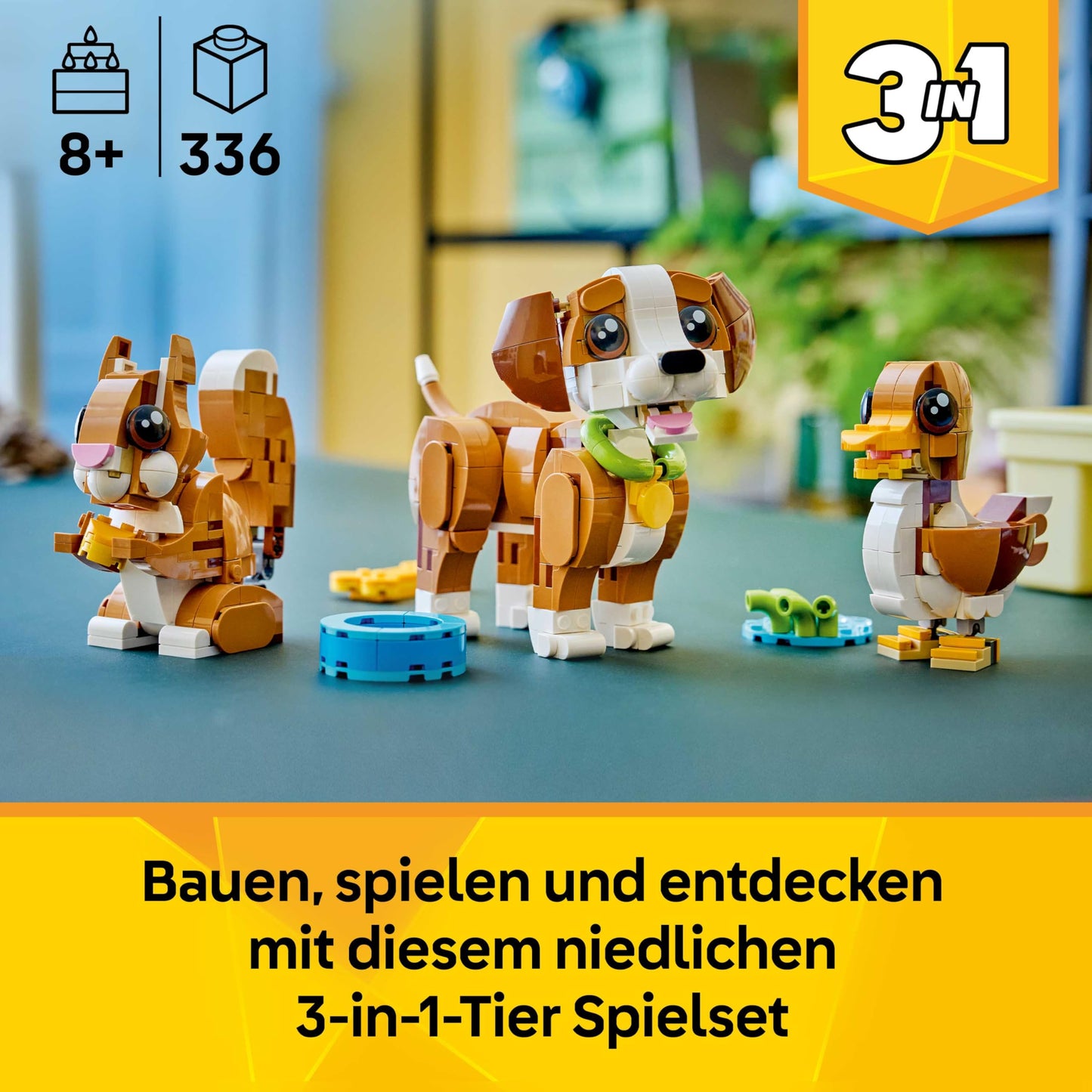 LEGO Creator 3in1 Cute Animals: Playful Puppy Dog Toy - Pet Animal Figure Transforms into a Squirrel or Duck - Creative Birthday Gift for 8+ Year Old Girls & Boys - 31382
