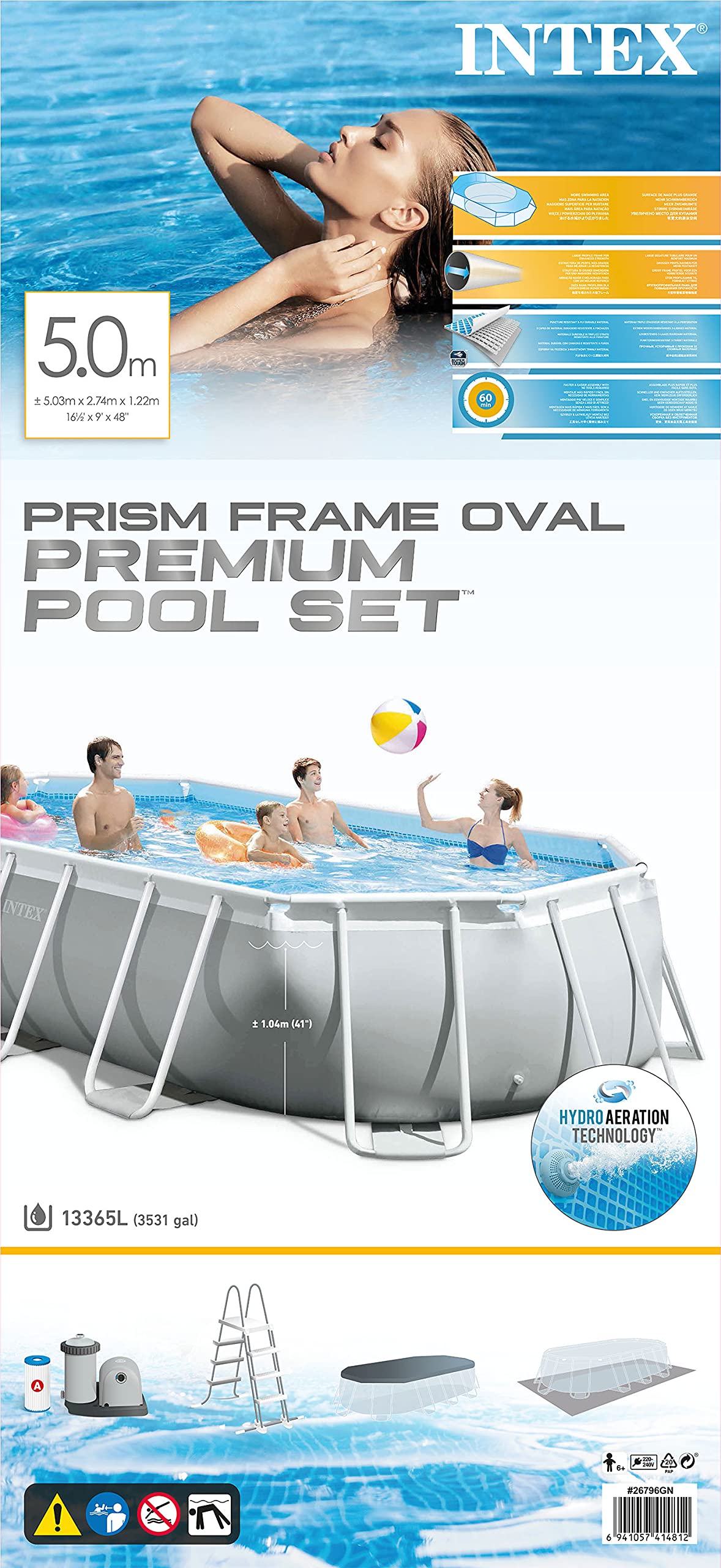 vidaXL Intex Prism Frame Swimming Pool Set Oval 503 x 274 x 122 cm 26796GN