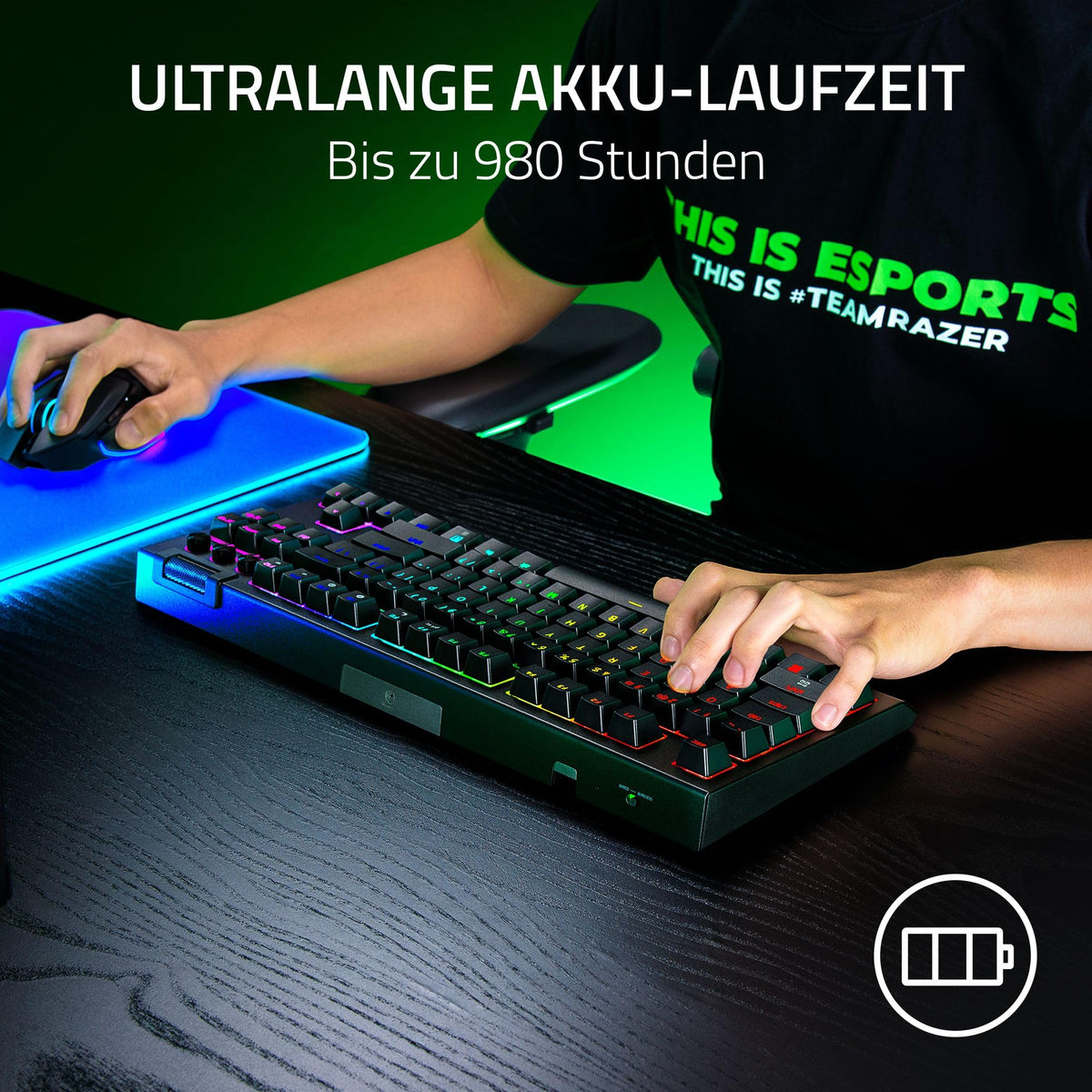 Razer BlackWidow V4 Tenkeyless HyperSpeed (Orange Tactile Switch) - Wireless Hot-Swap Gaming Keyboard - Without Numpad - Bluetooth & HyperSpeed 1000Hz - Snap Tap - QWERTZ DE Layout | Black - RZ03-05480400-R3G1