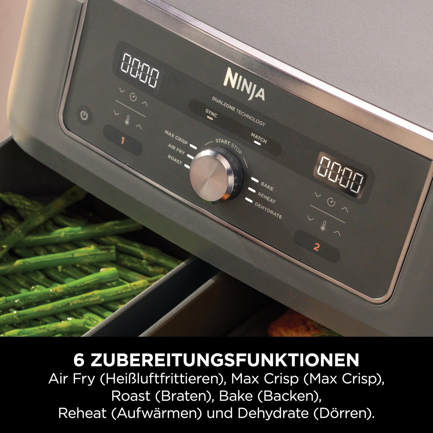 Ninja Dual Zone Digital Air Fryer, 2 Drawer, 6-in-1, Air Fryer, 9.5L, Air Frying, Max Crisp, Roasting, Baking, Reheating, Dishwasher Safe Baskets, Metallic Gray DZ400EU