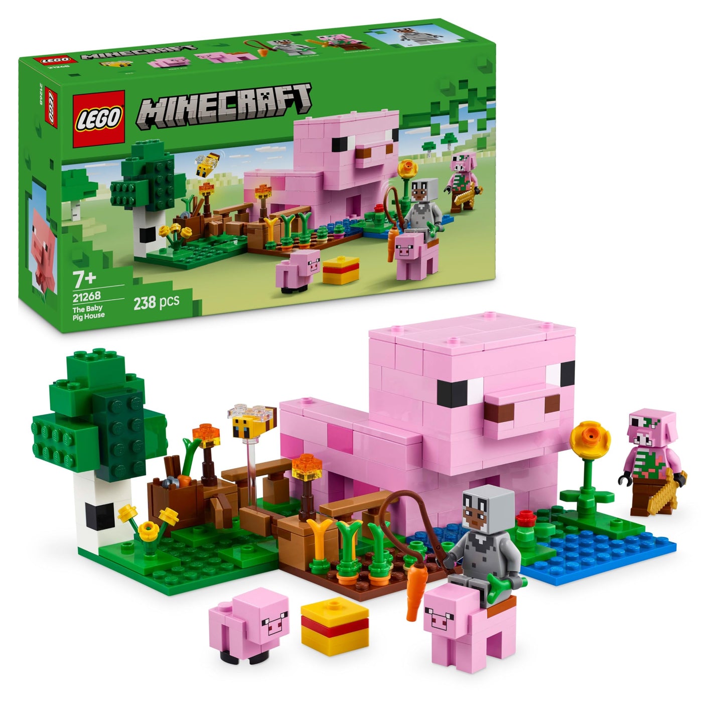 LEGO Minecraft The Baby Pig House - Interactive toy with a hero figure, pig, bee, zombie piglin - children's gaming gift for girls and boys aged 7 and over - 21268
