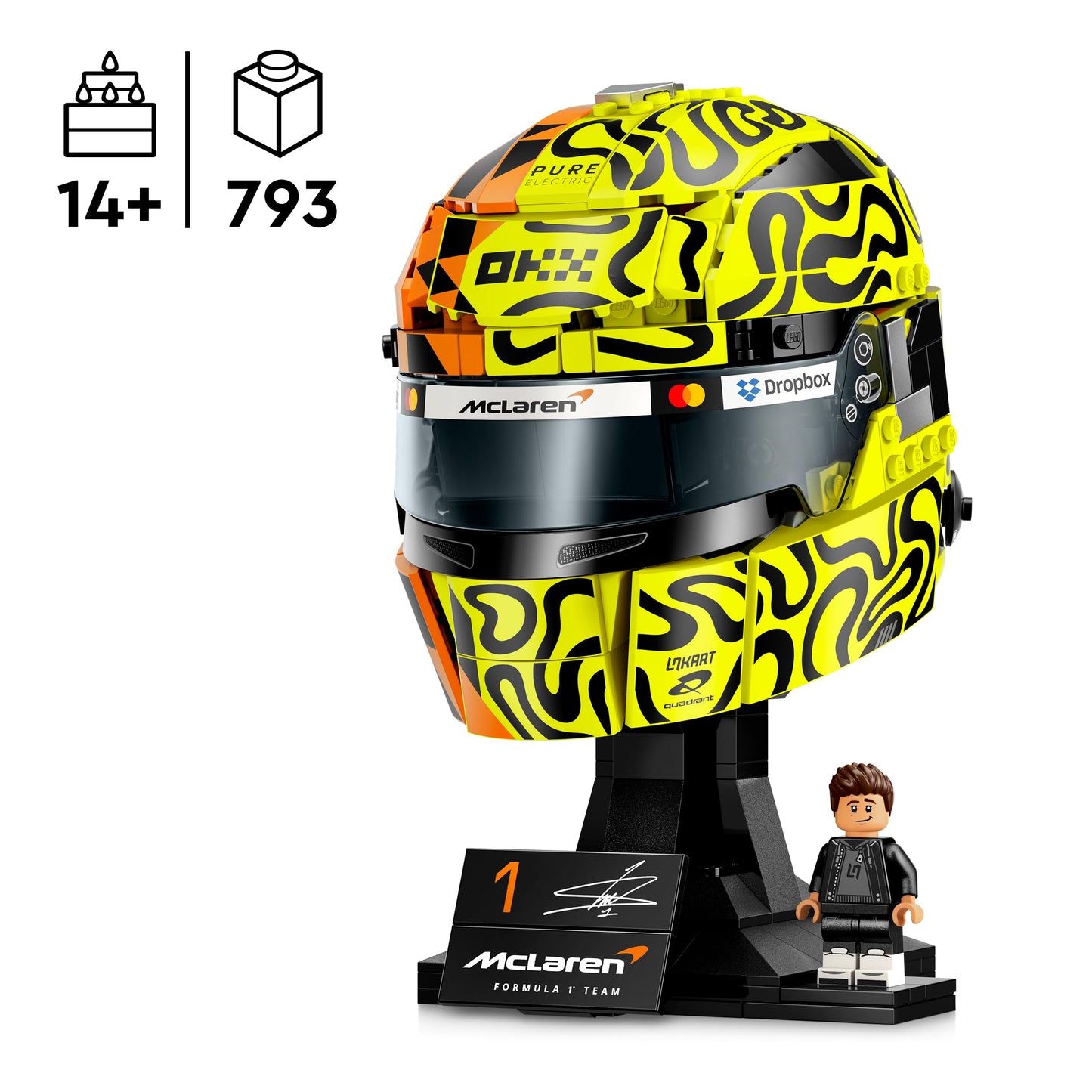 LEGO Editions McLaren MasterCard F1 Team Lando Norris' Helmet - F1 fan item - model building with collectible minifigure - gift for boys aged 14 and over & adult motorsport fans - 43023