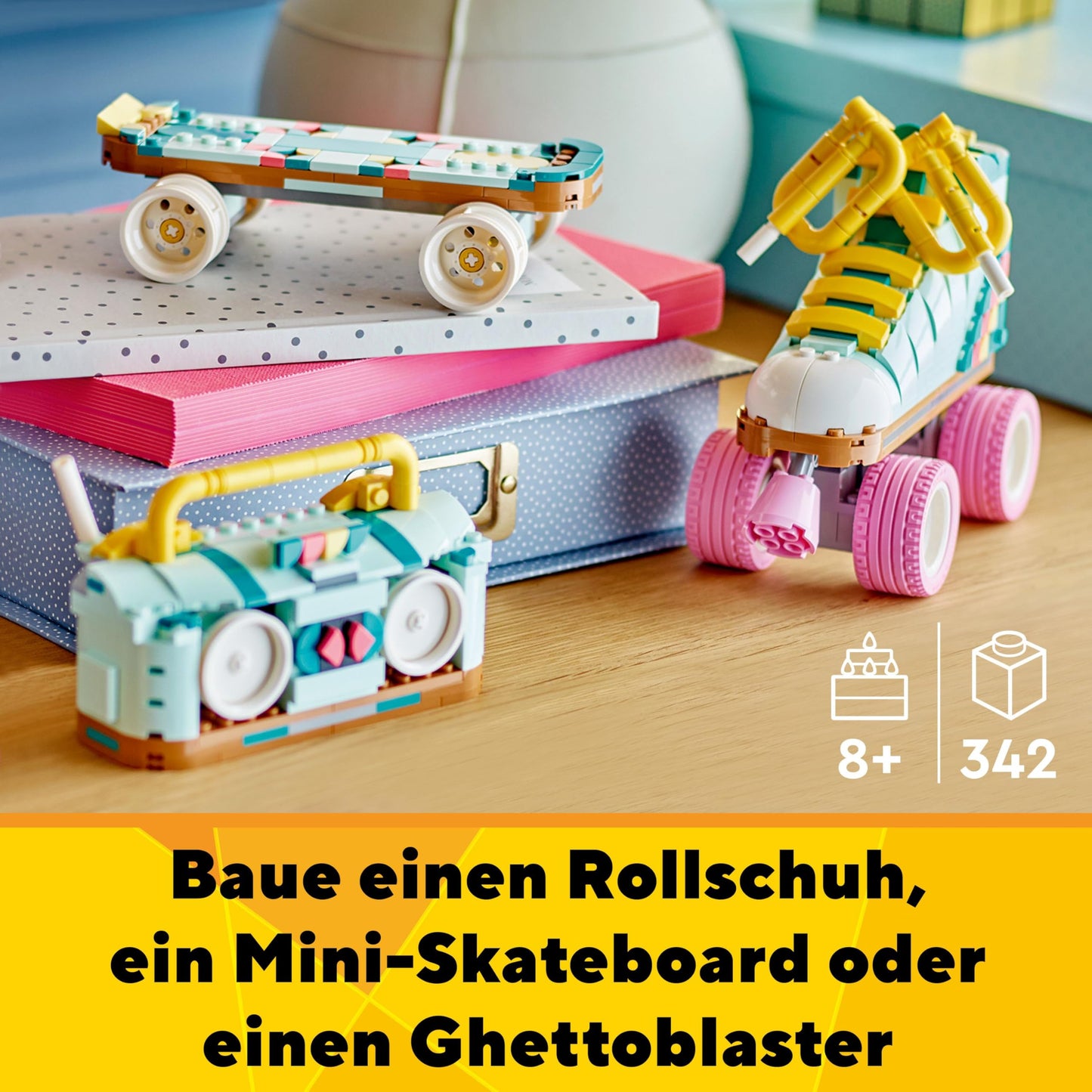 LEGO Creator 3in1 Retro Roller Skate Toy - Transforms into a Mini Skateboard or Boom Box Radio, Creative Gift for 8+ Year Old Girls & Boys - 31148